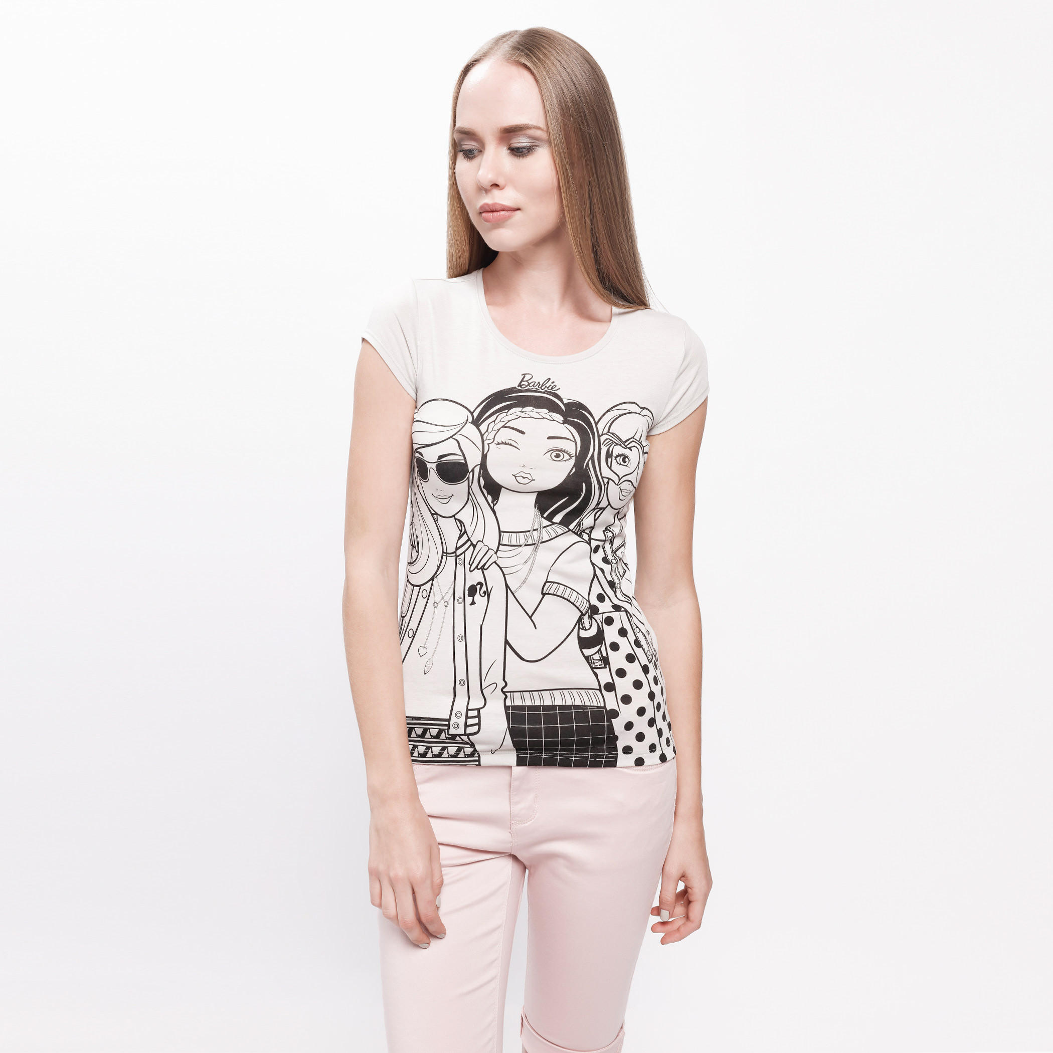 Barbie Printed T-Shirt with Short Sleeves and Round Neck-women-clothing-tshirts-image-1