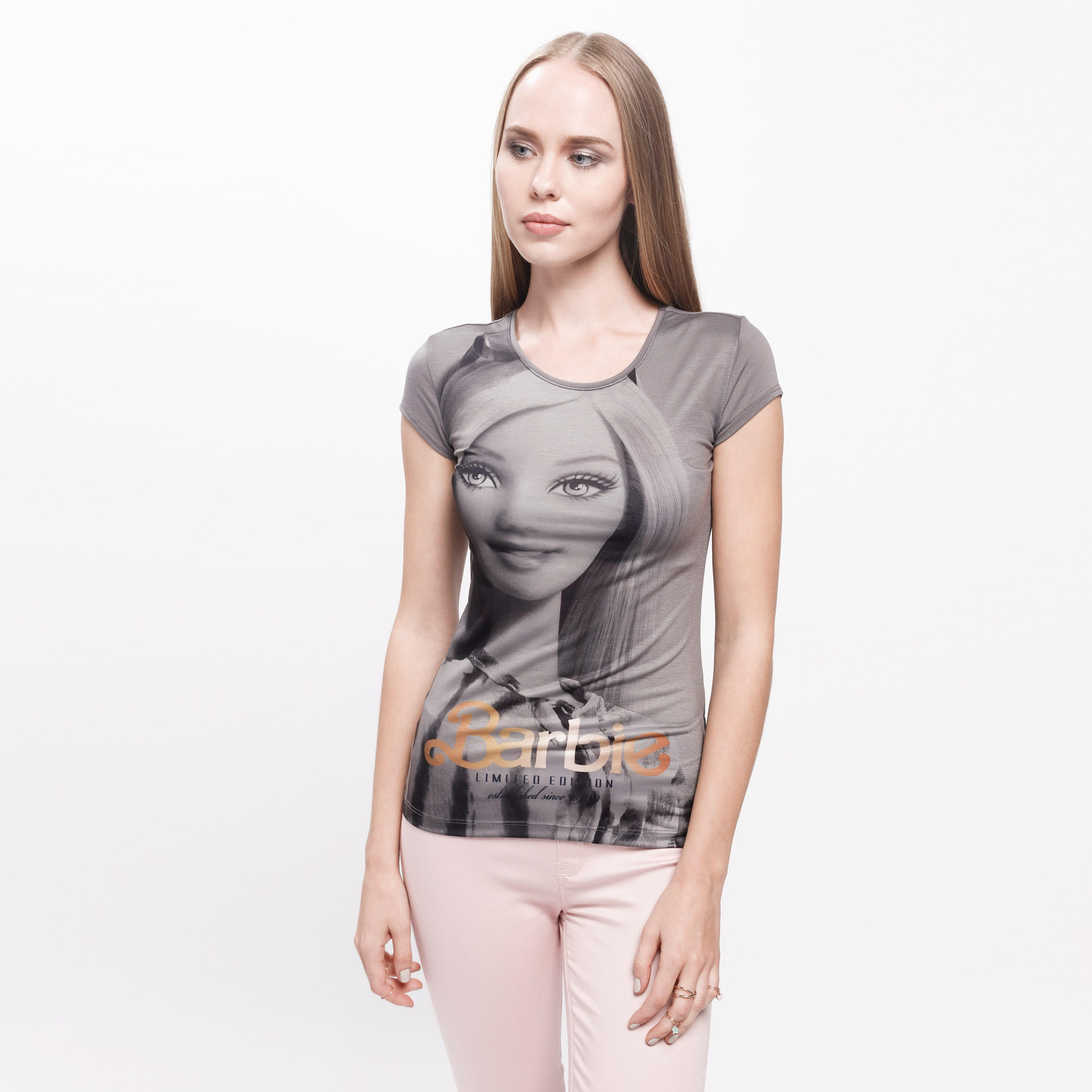Barbie Printed T-Shirt with Short Sleeves and Round Neck-women-clothing-tshirts-image-1