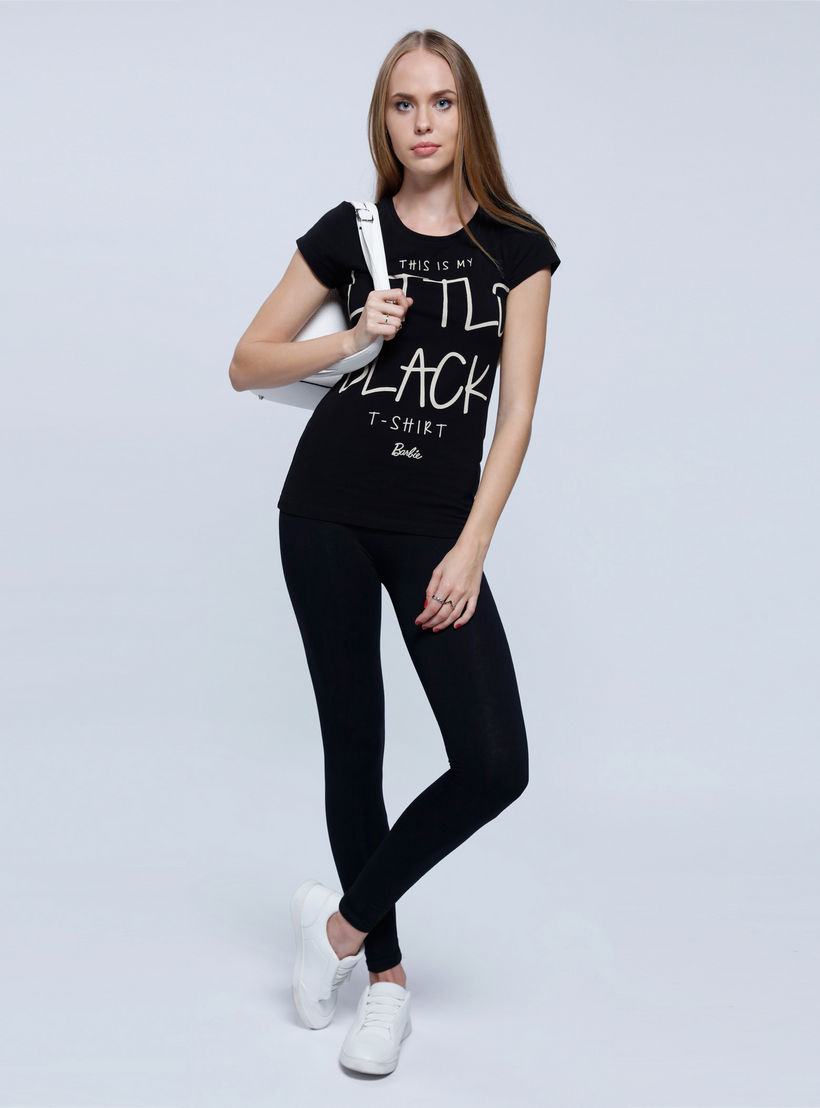 Barbie Printed T-Shirt with Round Neck and Short Sleeves-women-clothing-tshirts-image-1