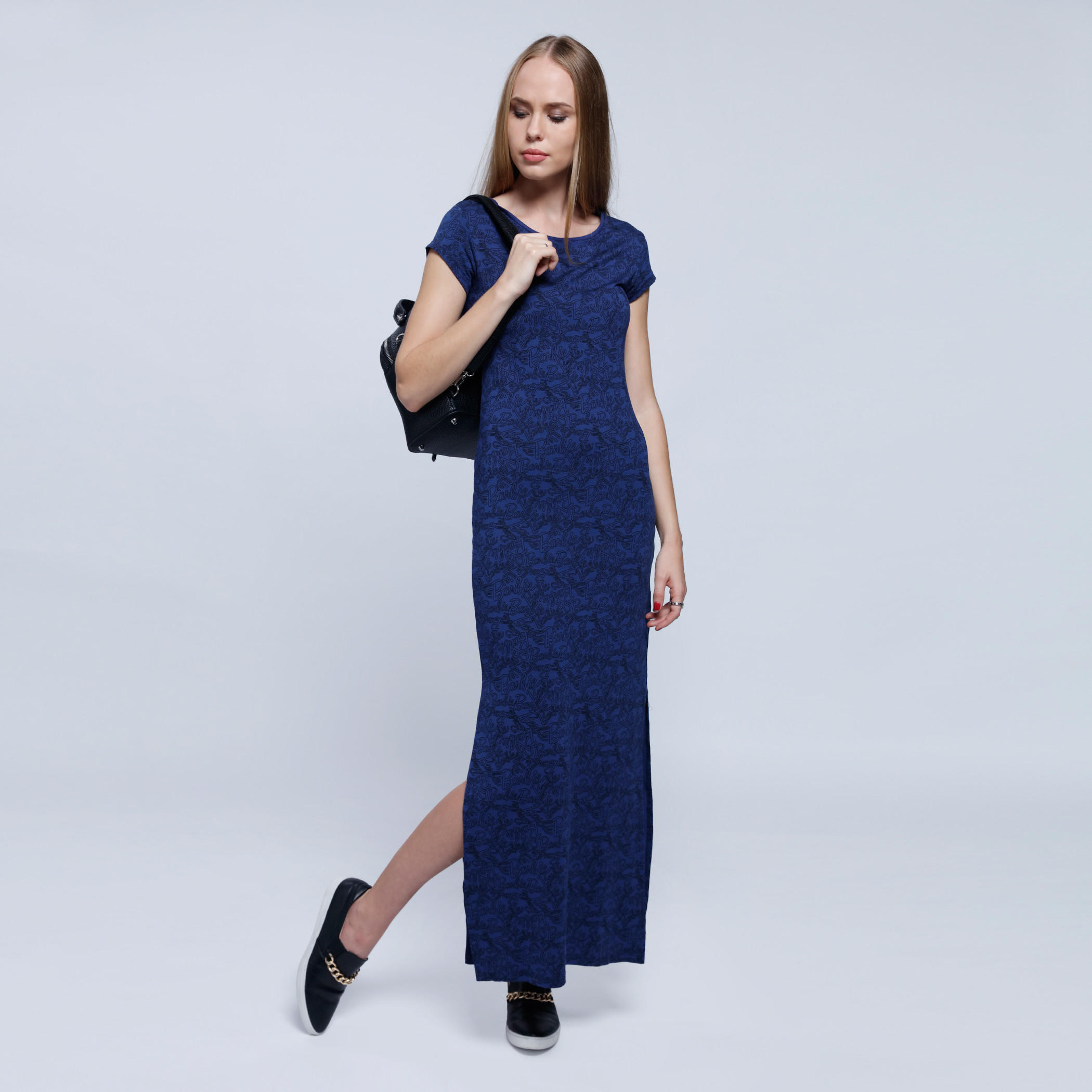 Barbie Printed Ankle Length Dress with Round Neck and Side Slits-women-clothing-dresses-image-1
