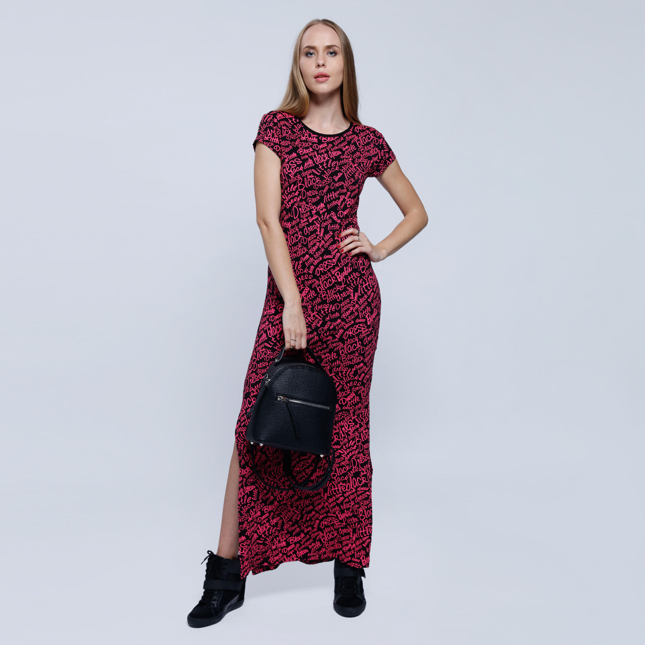 Barbie Printed Ankle Length Dress with Round Neck and Side Slits-women-clothing-dresses-image-1