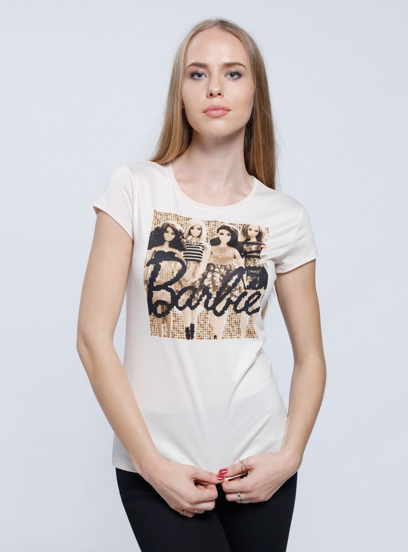 Barbie Printed T-Shirt with Round Neck and Short Sleeves-women-clothing-tshirts-image-5
