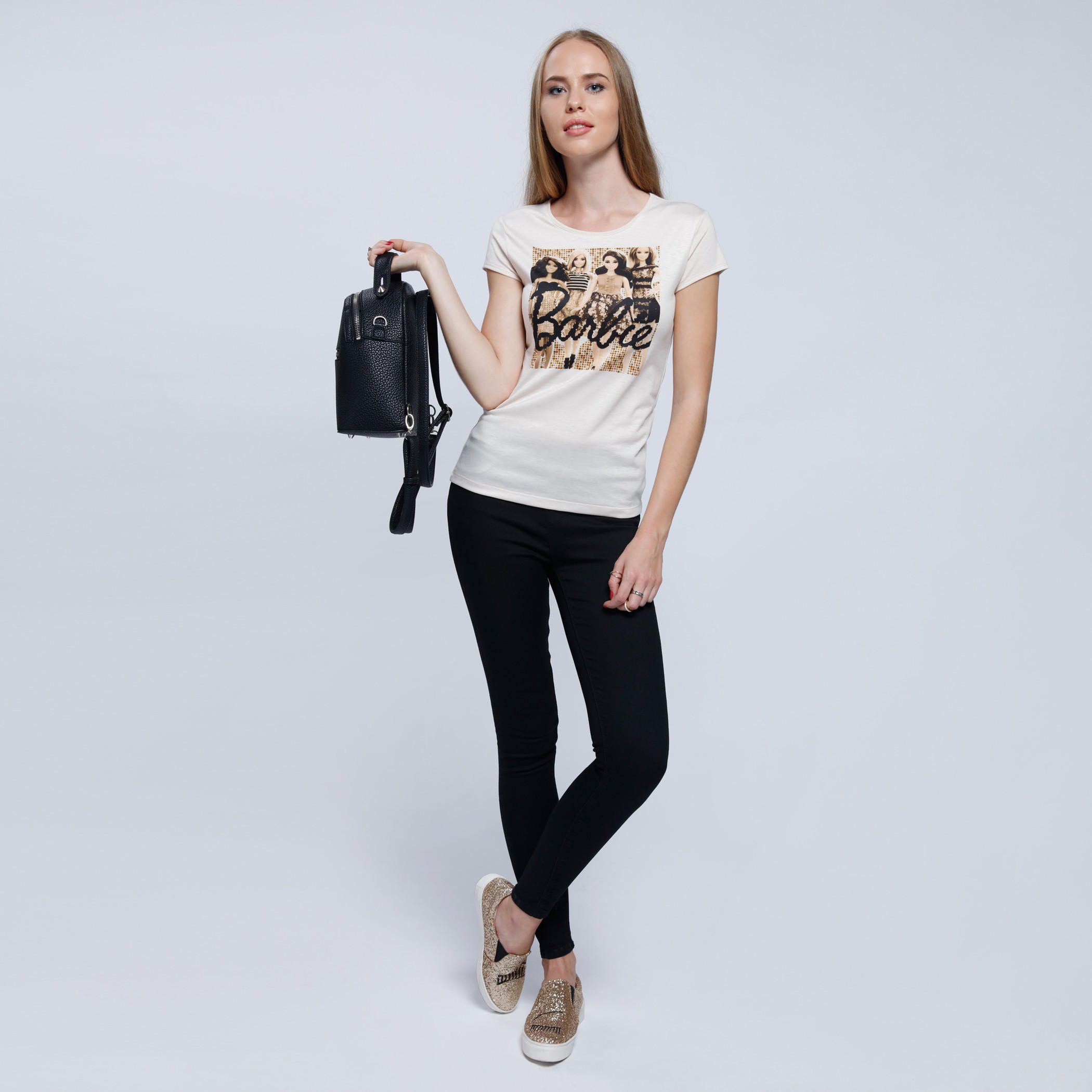 Barbie Printed T-Shirt with Round Neck and Short Sleeves-women-clothing-tshirts-image-1