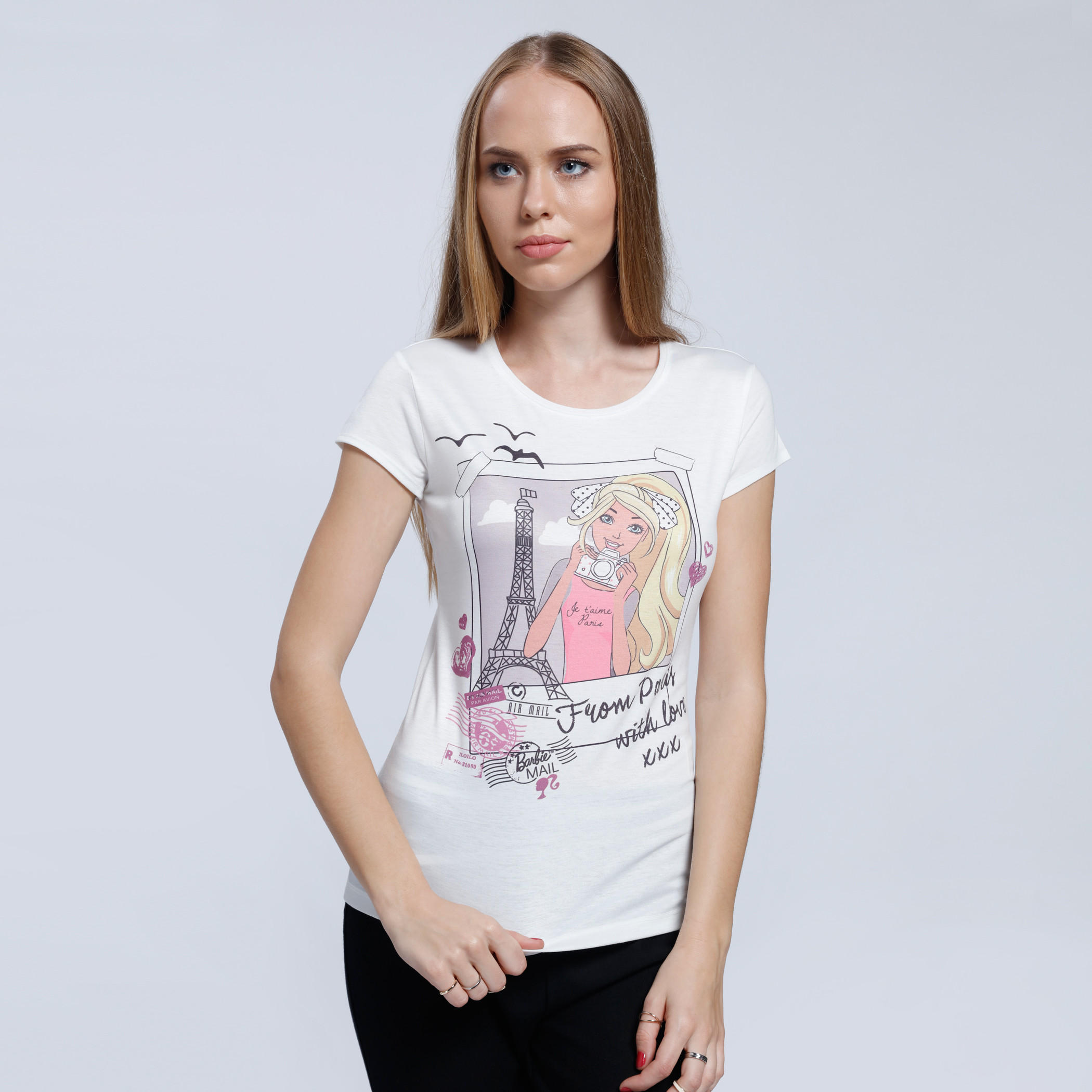 Barbie Printed T-Shirt with Round Neck and Short Sleeves-women-clothing-tshirts-image-1
