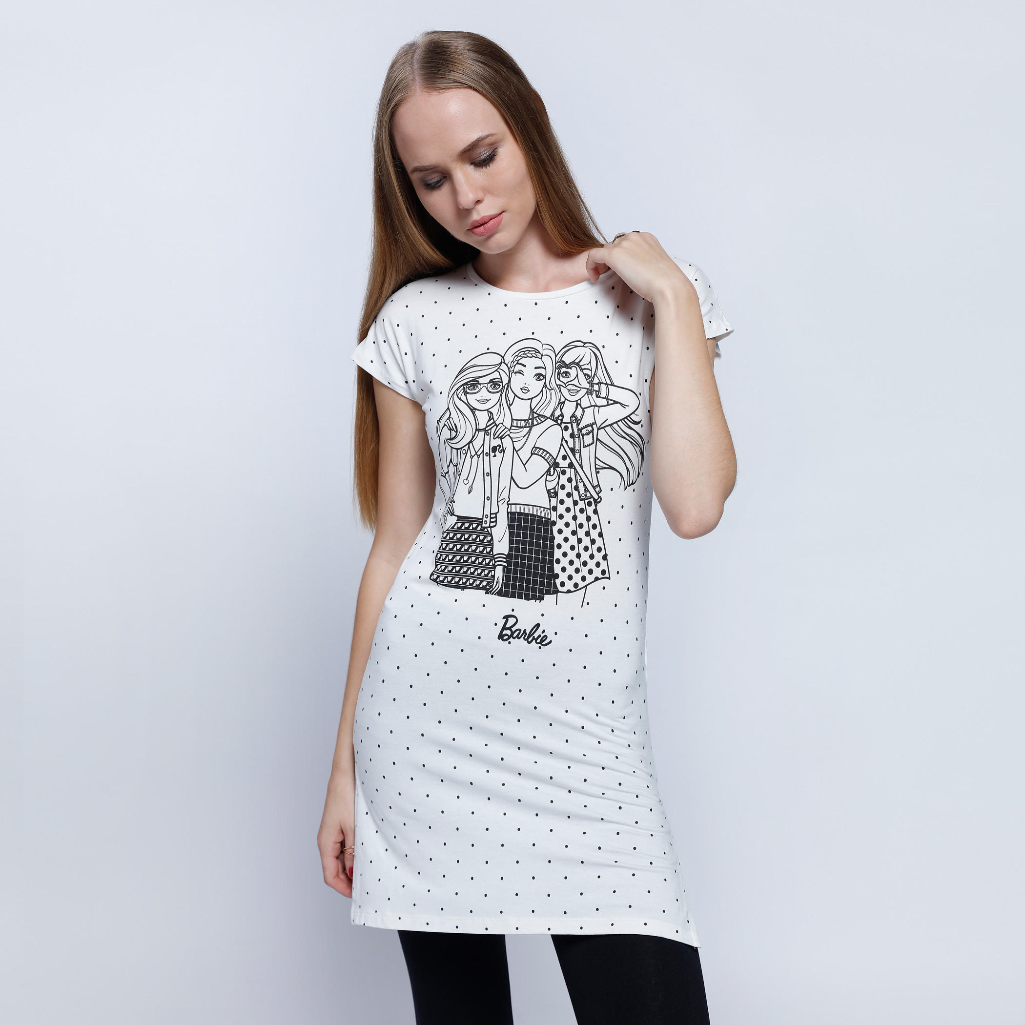 Barbie Printed Long Top with Short Sleeves and Side Slit-women-clothing-tshirts-image-1