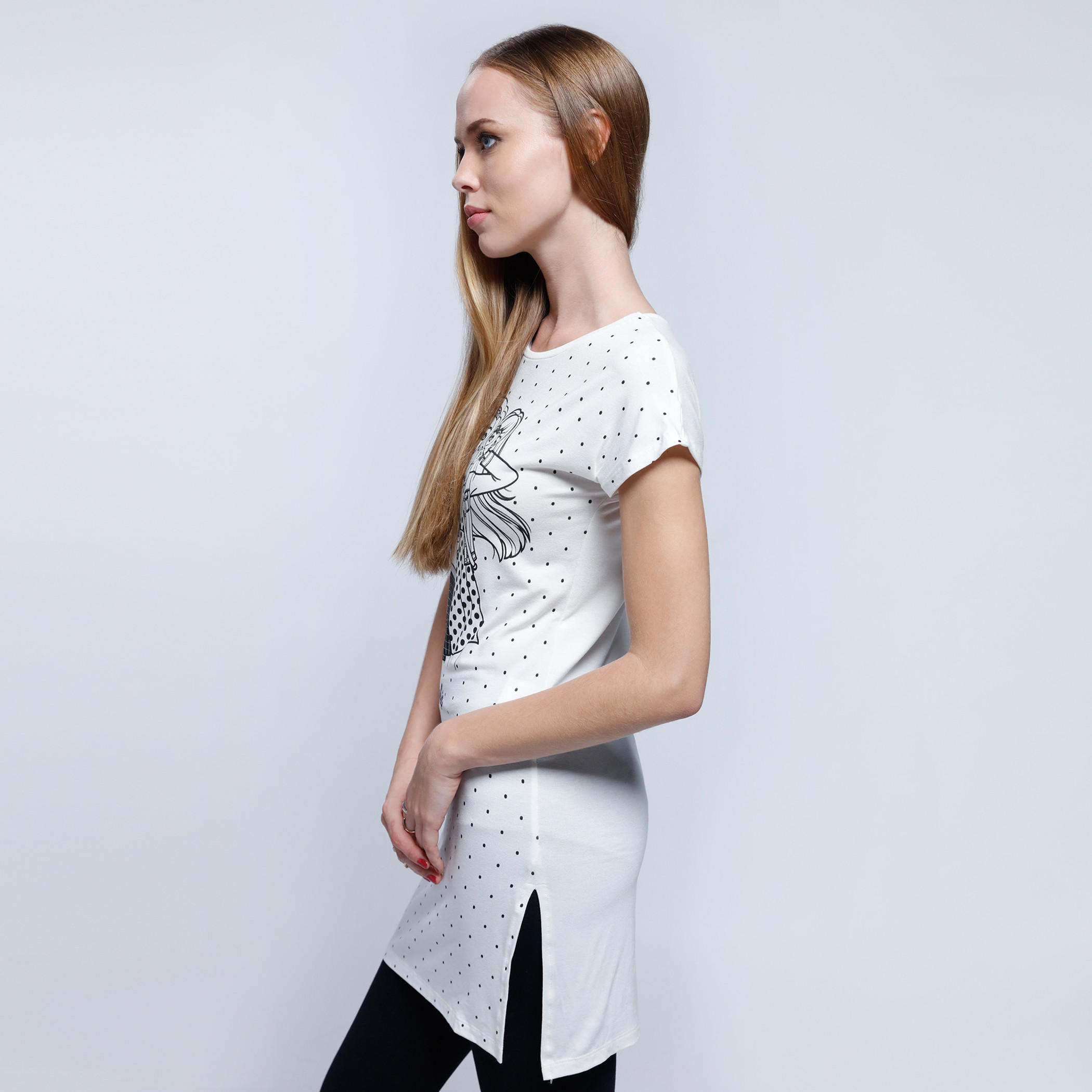 Barbie Printed Long Top with Short Sleeves and Side Slit-women-clothing-tshirts-image-3