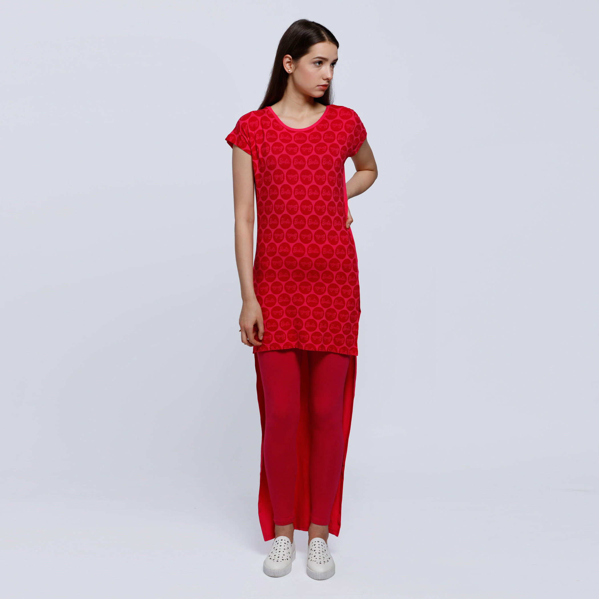 Barbie Printed Long Tunic with Round Neck and Short Sleeves-women-clothing-shirtsandblouses-blouses-image-1