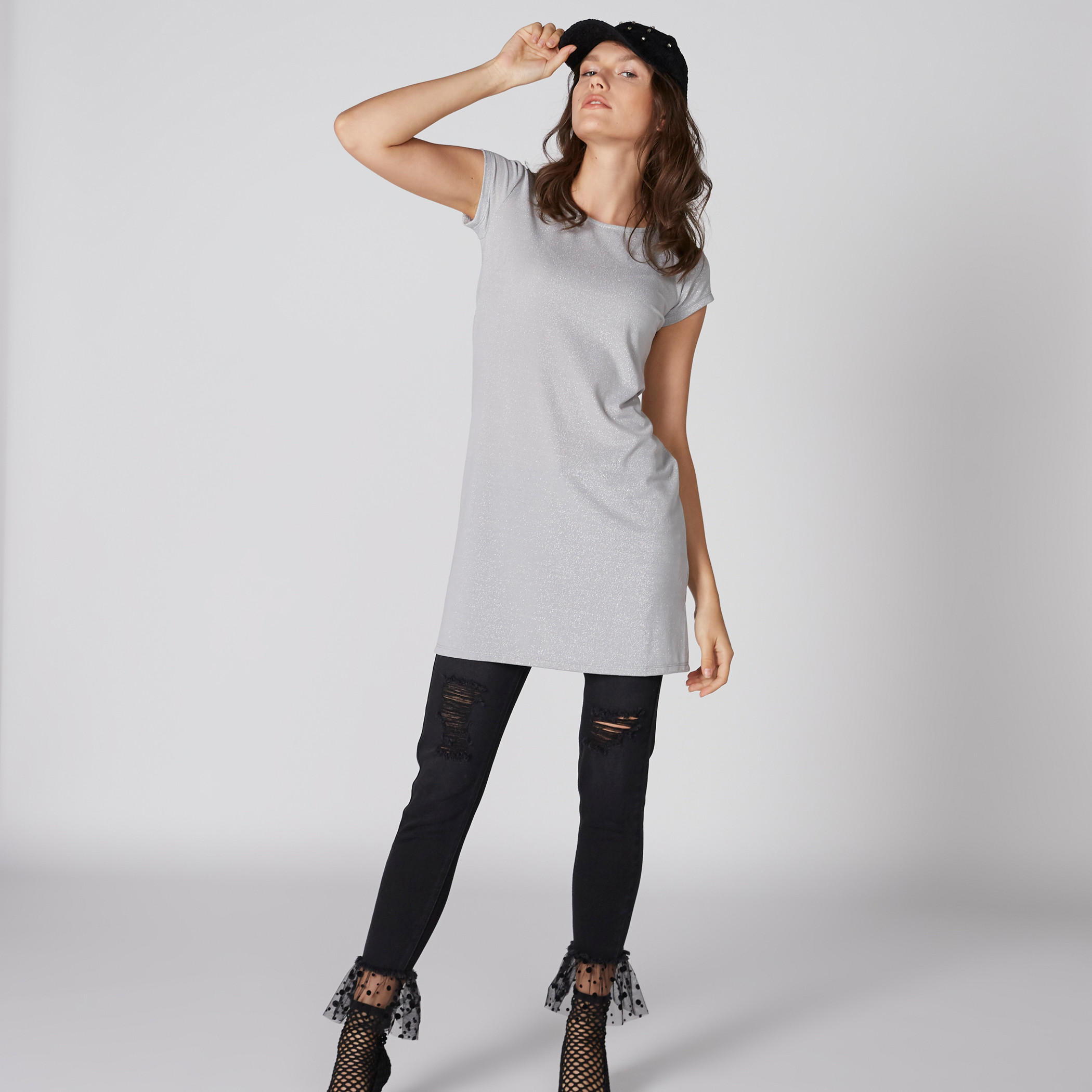 تونيك بارز الملمس بياقة مستديرة وأكمام كاب من باربي-women-clothing-shirtsandblouses-blouses-image-1