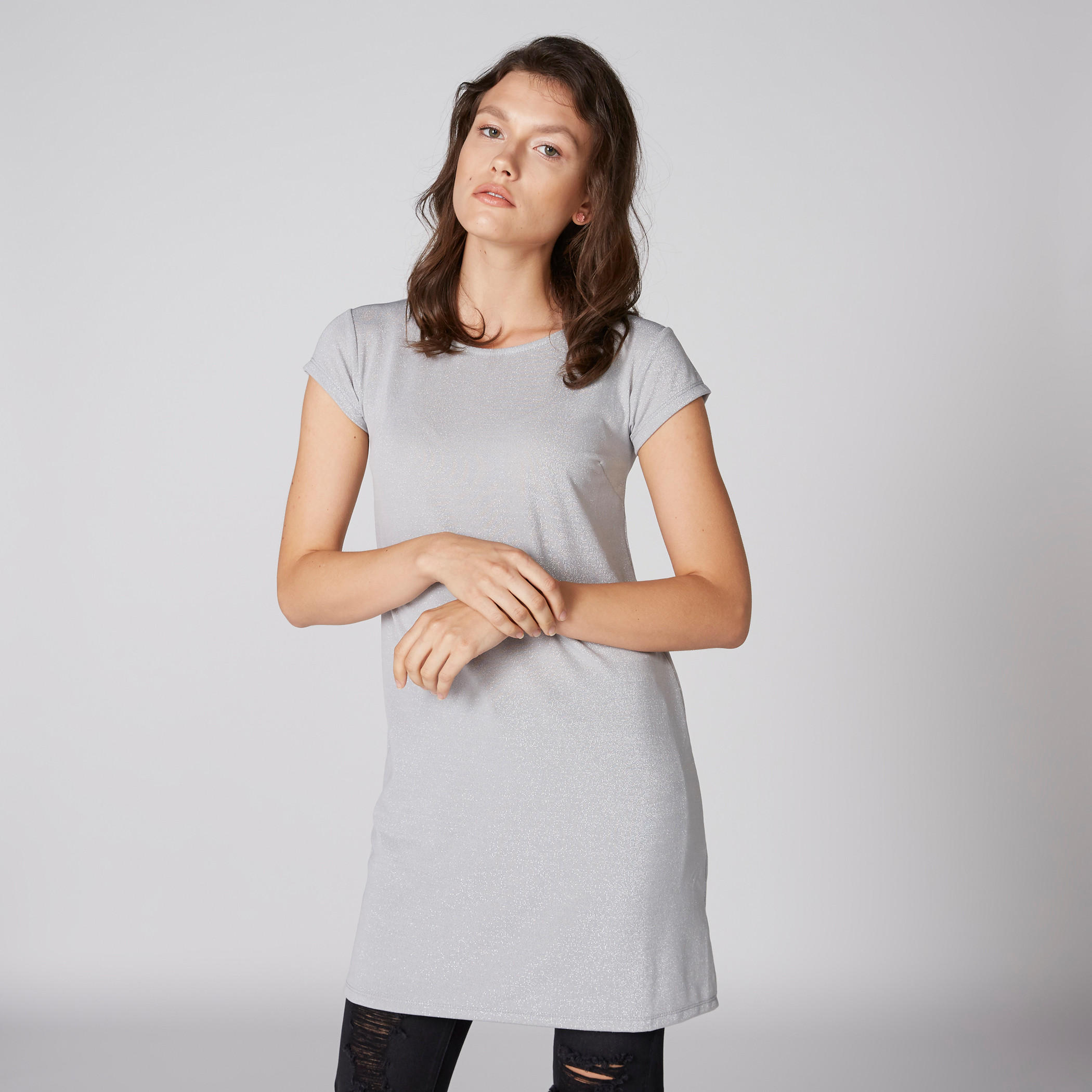تونيك بارز الملمس بياقة مستديرة وأكمام كاب من باربي-women-clothing-shirtsandblouses-blouses-image-3