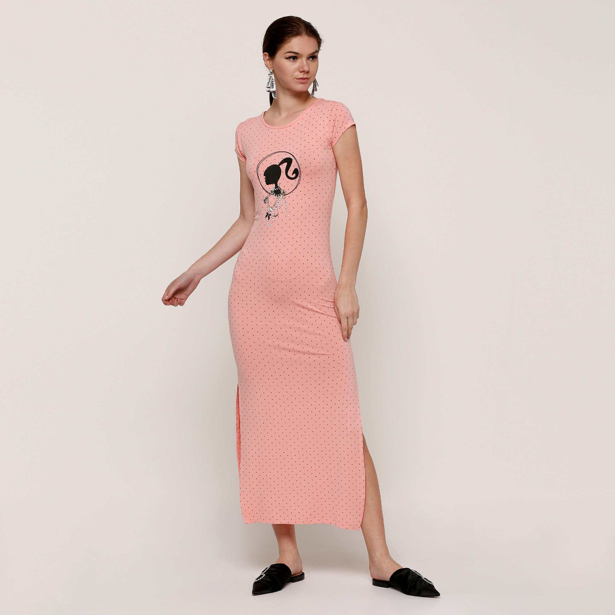 Barbie Embellished Round Neck Maxi Dress with Cap Sleeves-women-clothing-dresses-image-5