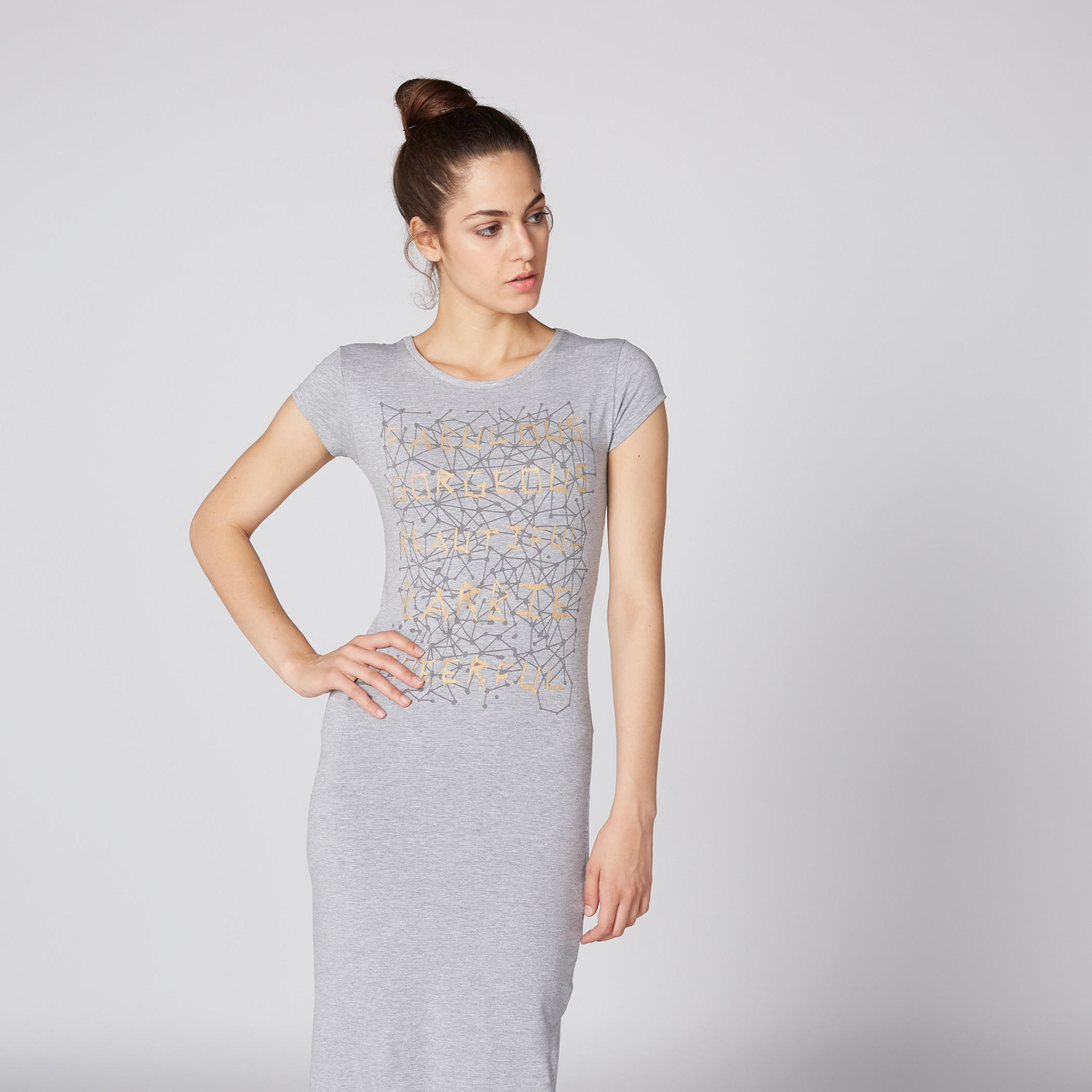 فستان طويل بياقة مستديرة وأكمام كاب وطبعات باربي-women-clothing-dresses-image-1