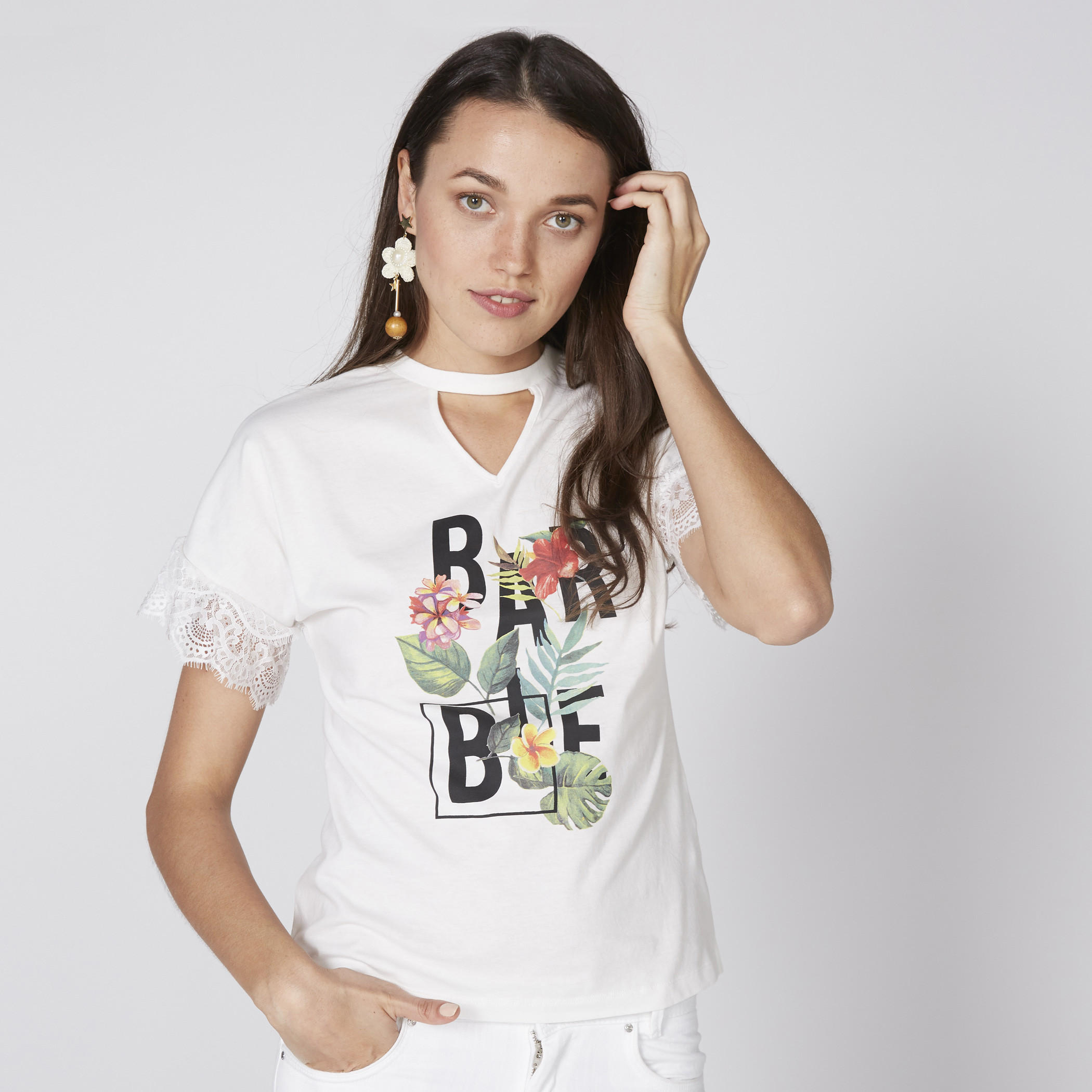 Barbie Printed Lace Detail Top with Short Sleeves-women-clothing-shirtsandblouses-blouses-image-1