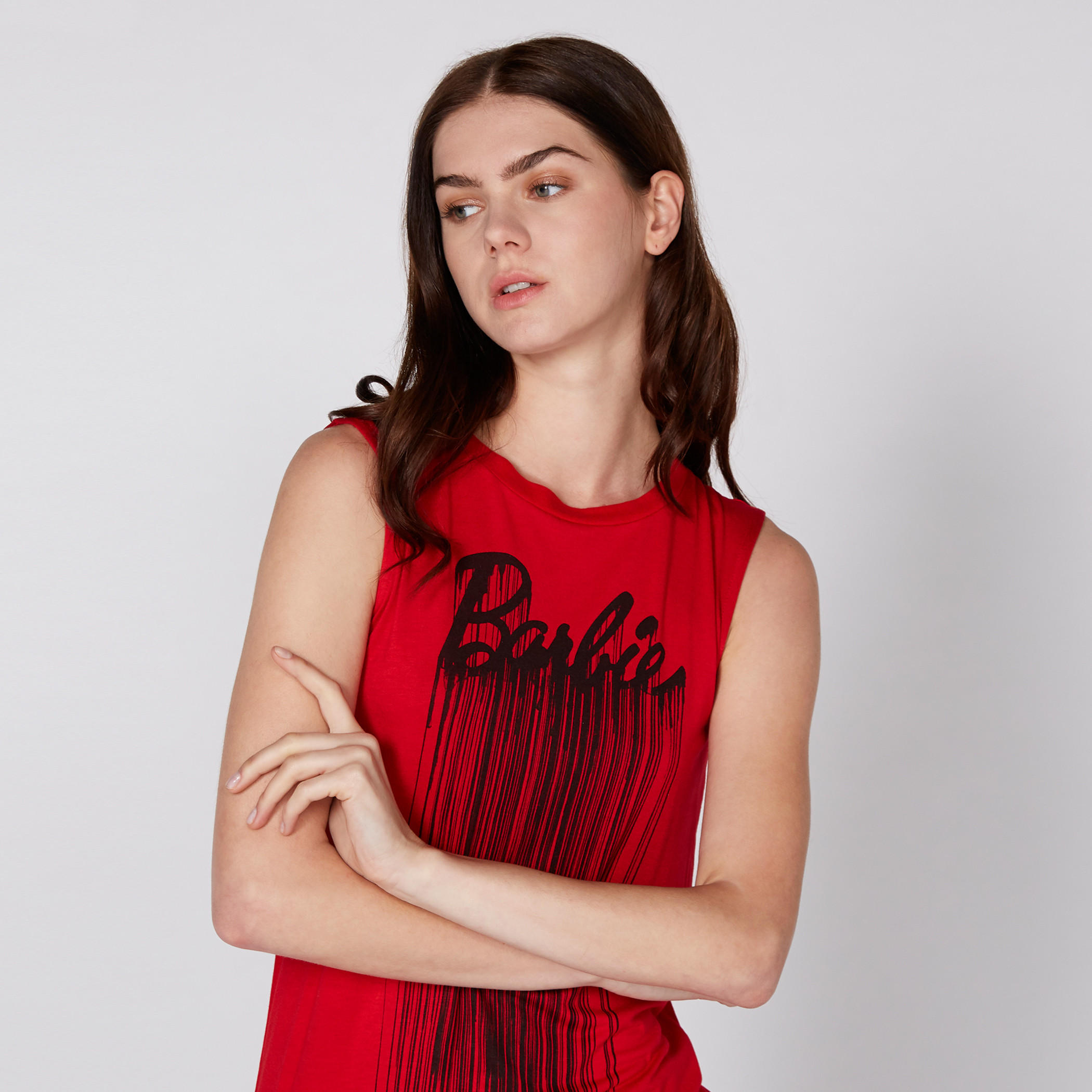 Barbie Printed Sleeveless T-Shirt with Round Neck-women-clothing-tshirts-image-1