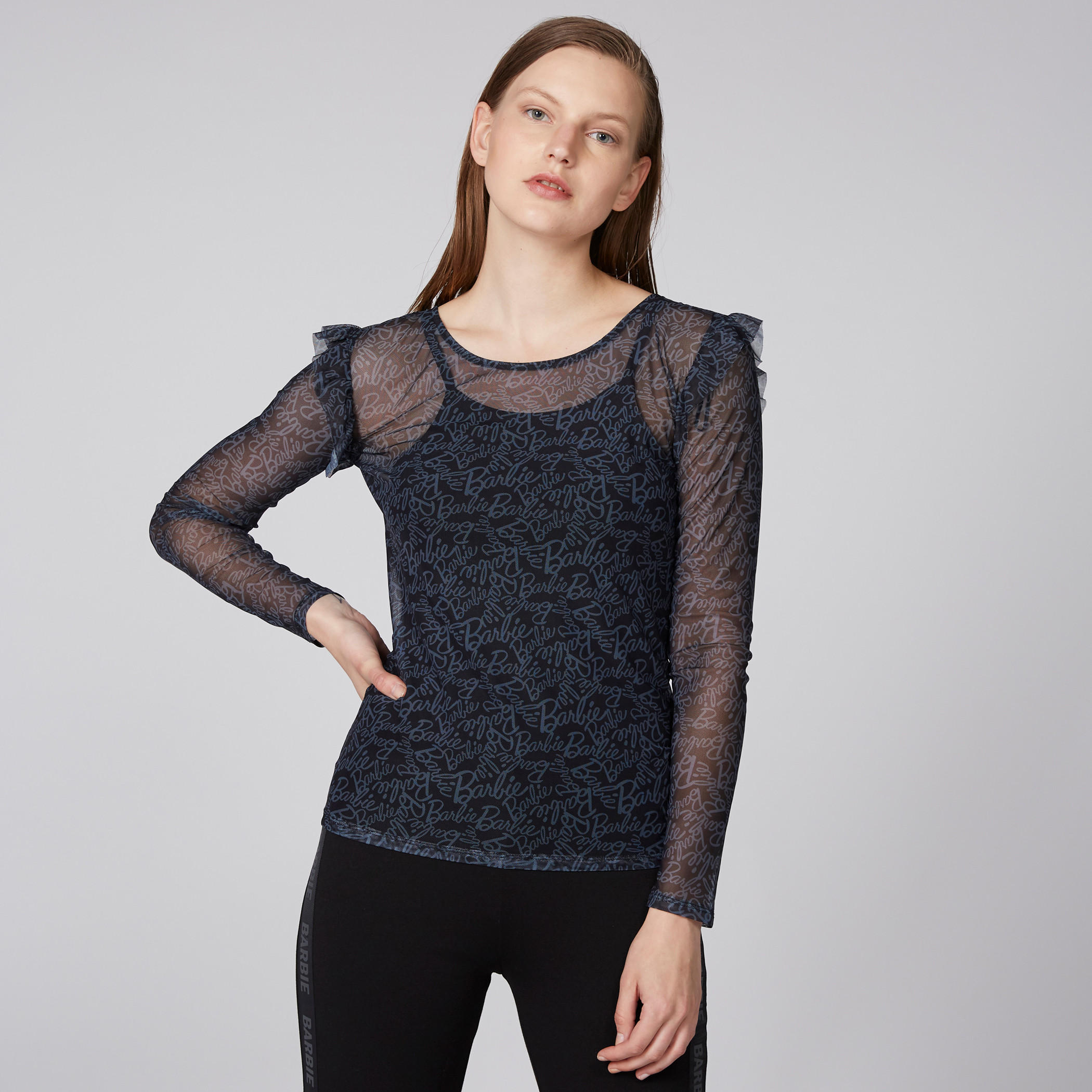 Barbie Ruffle Detail Top with Round Neck and Long Sleeves-women-clothing-shirtsandblouses-blouses-image-2