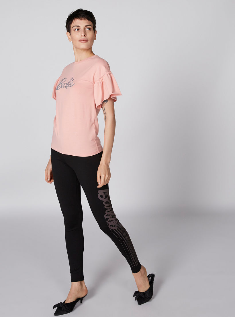 بلوزة بياقة مستديرة وأكمام واسعة وطبعات باربي-women-clothing-tshirts-image-3