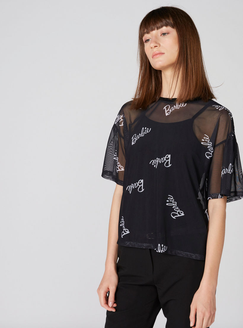 Barbie Printed Top with Round Neck and Short Sleeves-women-clothing-shirtsandblouses-blouses-image-4
