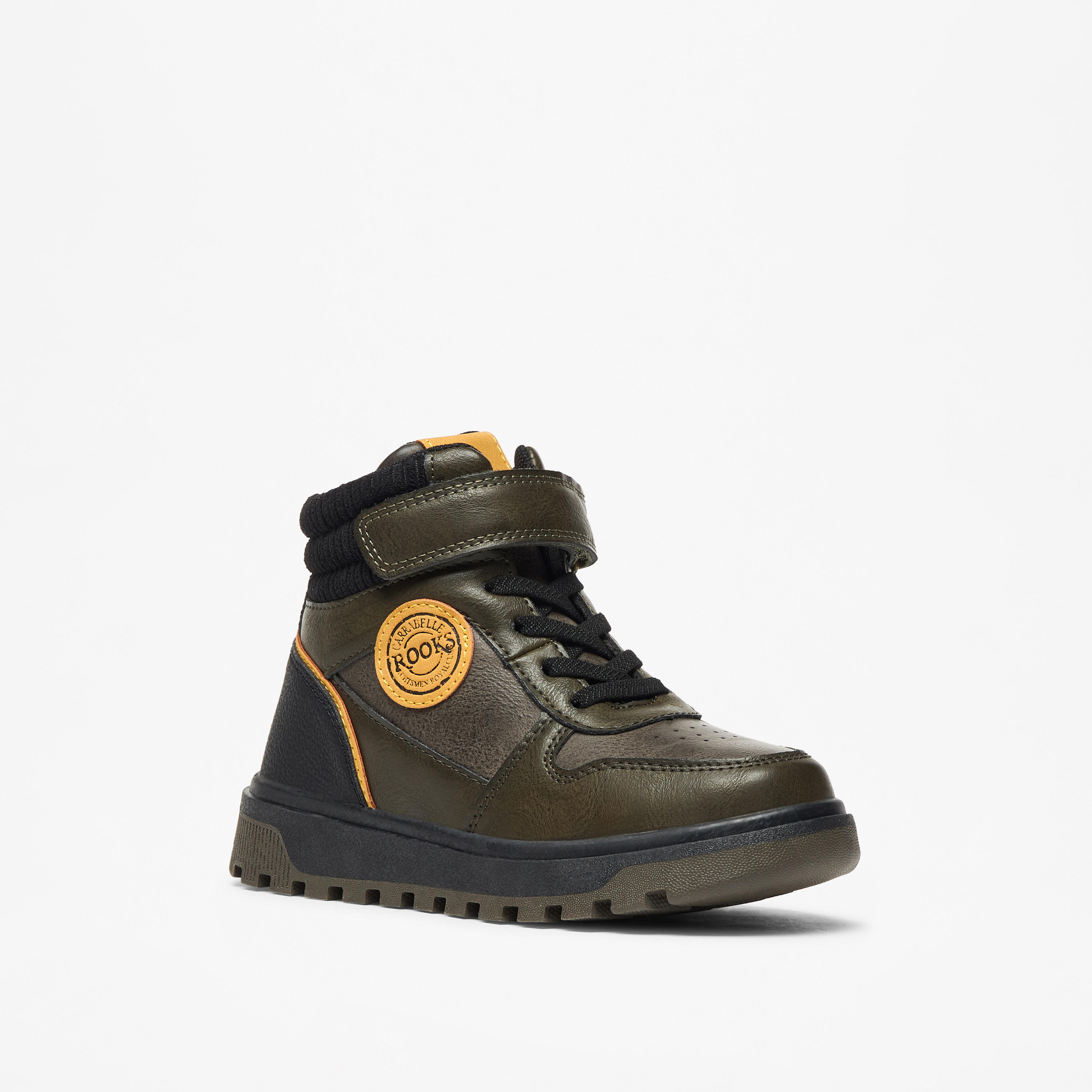 LBL by Shoexpress Panelled High Cut Boots with Hook and Loop Closure-boys-shoes-boots-image-1