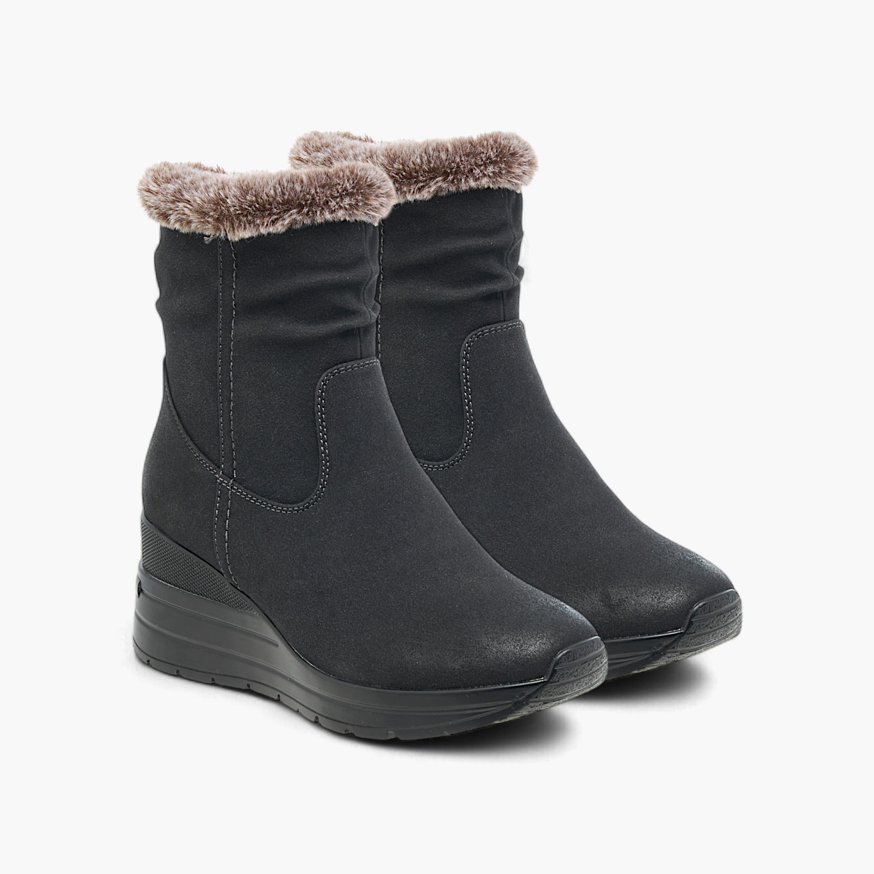 Celeste Women's Plush Detail Ankle Boots with Zip Closure and Wedge Heels-women-shoes-boots-image-1