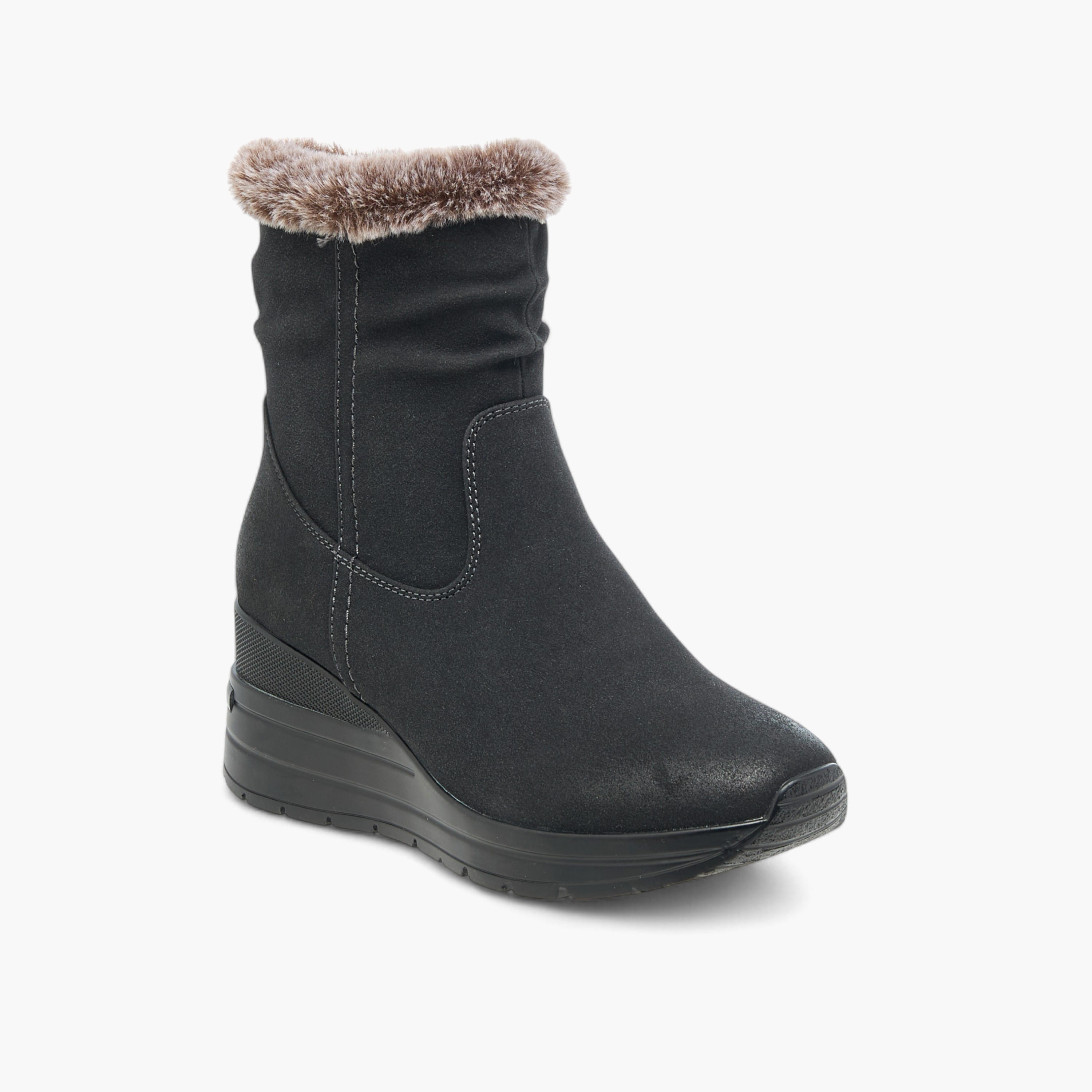 Celeste Women's Plush Detail Ankle Boots with Zip Closure and Wedge Heels-women-shoes-boots-image-2