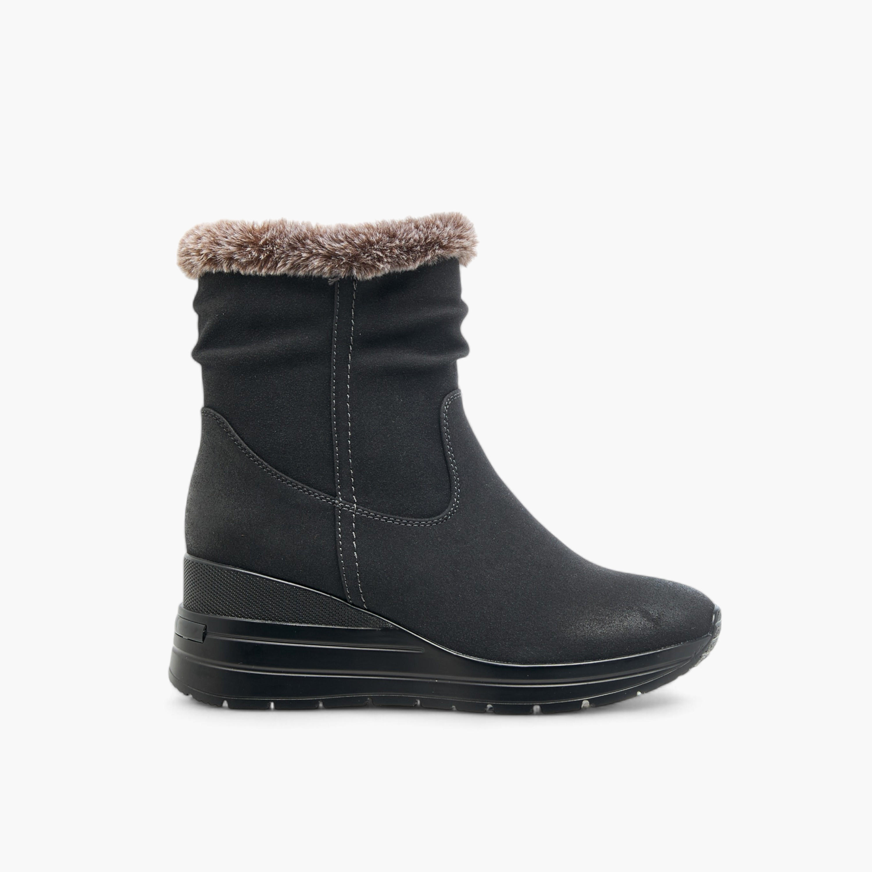 Celeste Women's Plush Detail Ankle Boots with Zip Closure and Wedge Heels-women-shoes-boots-image-3