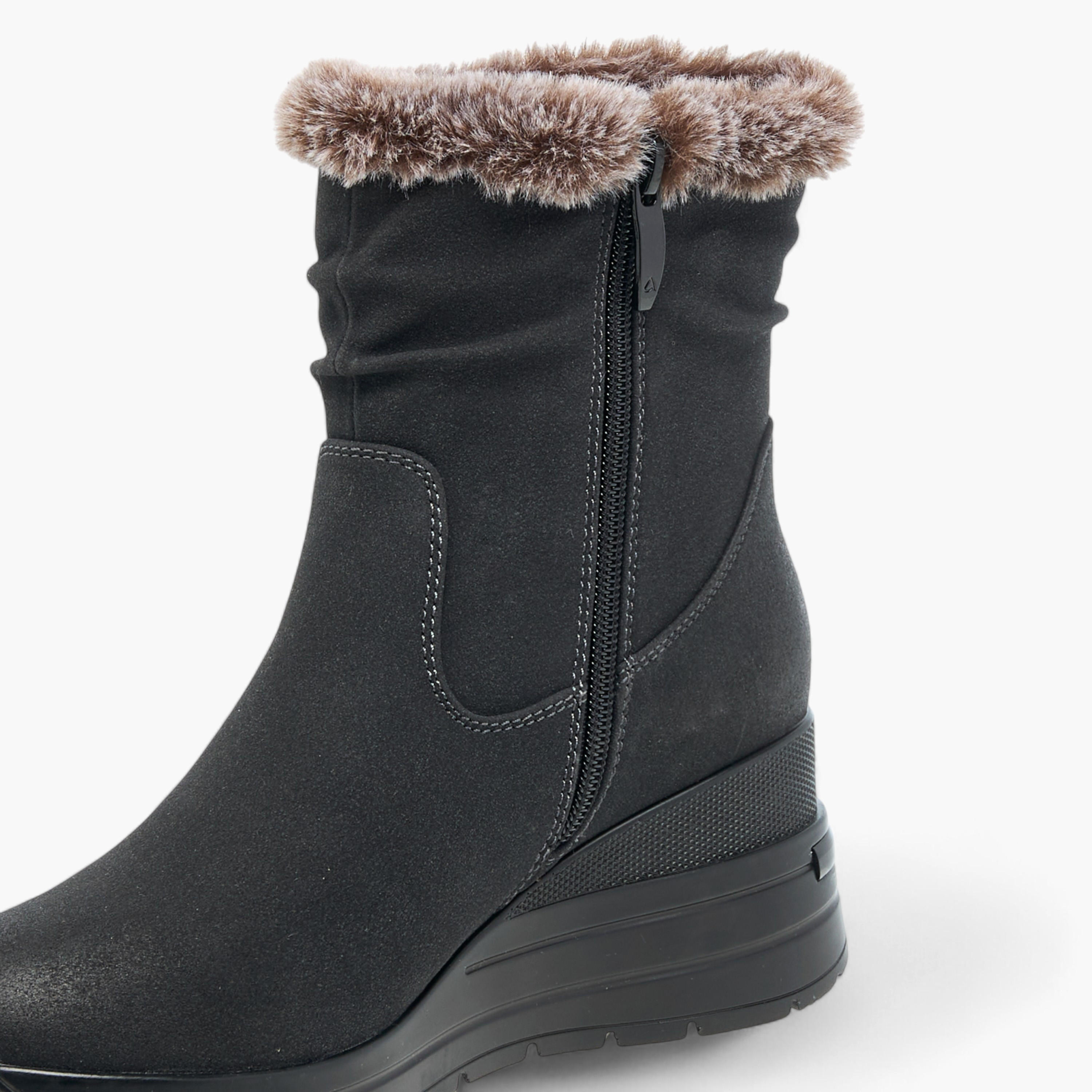 Celeste Women's Plush Detail Ankle Boots with Zip Closure and Wedge Heels-women-shoes-boots-image-4