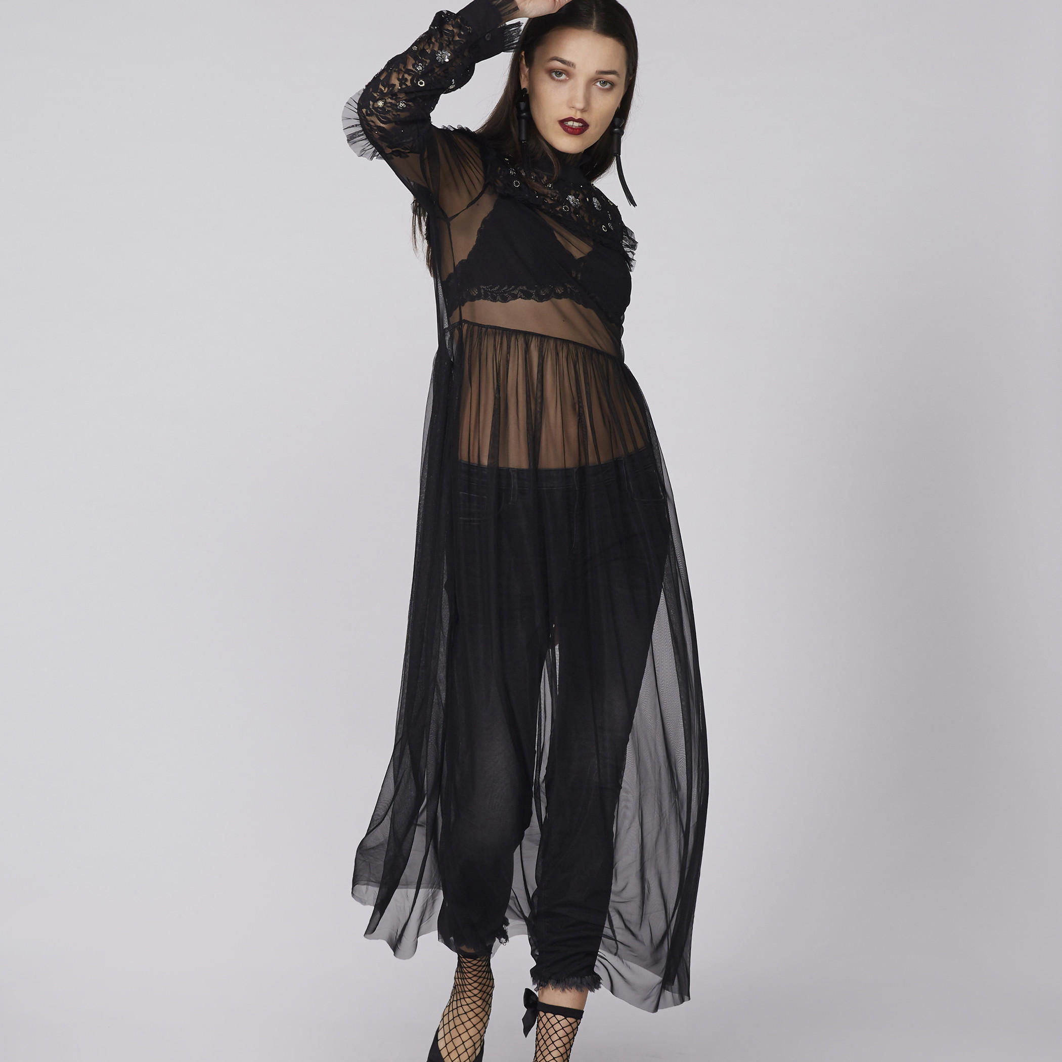 Embellished Maxi Dress with Long Sleeves and Lace Detail without Lining-women-clothing-dresses-image-3