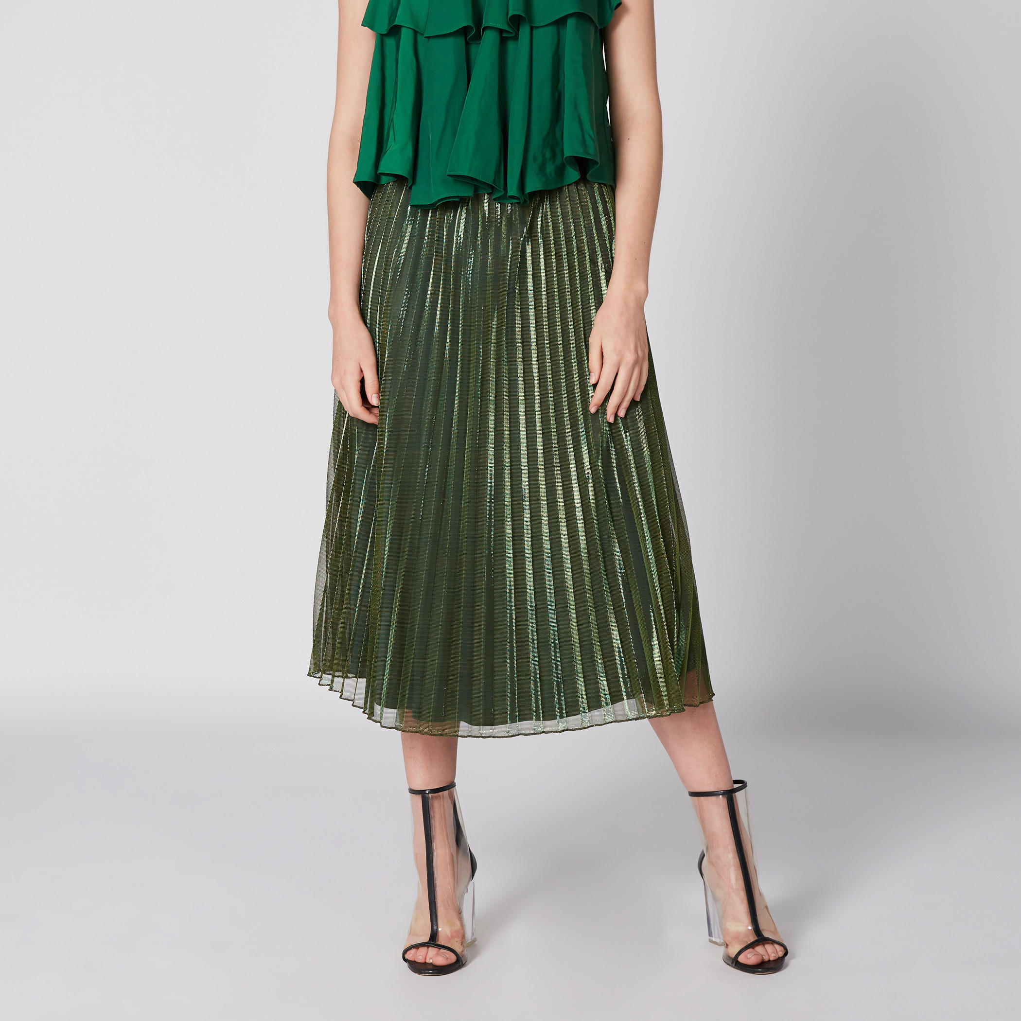 تنورة متوسطة الطول بطيّات وخصر مطاطي-women-clothing-bottoms-skirts-image-2