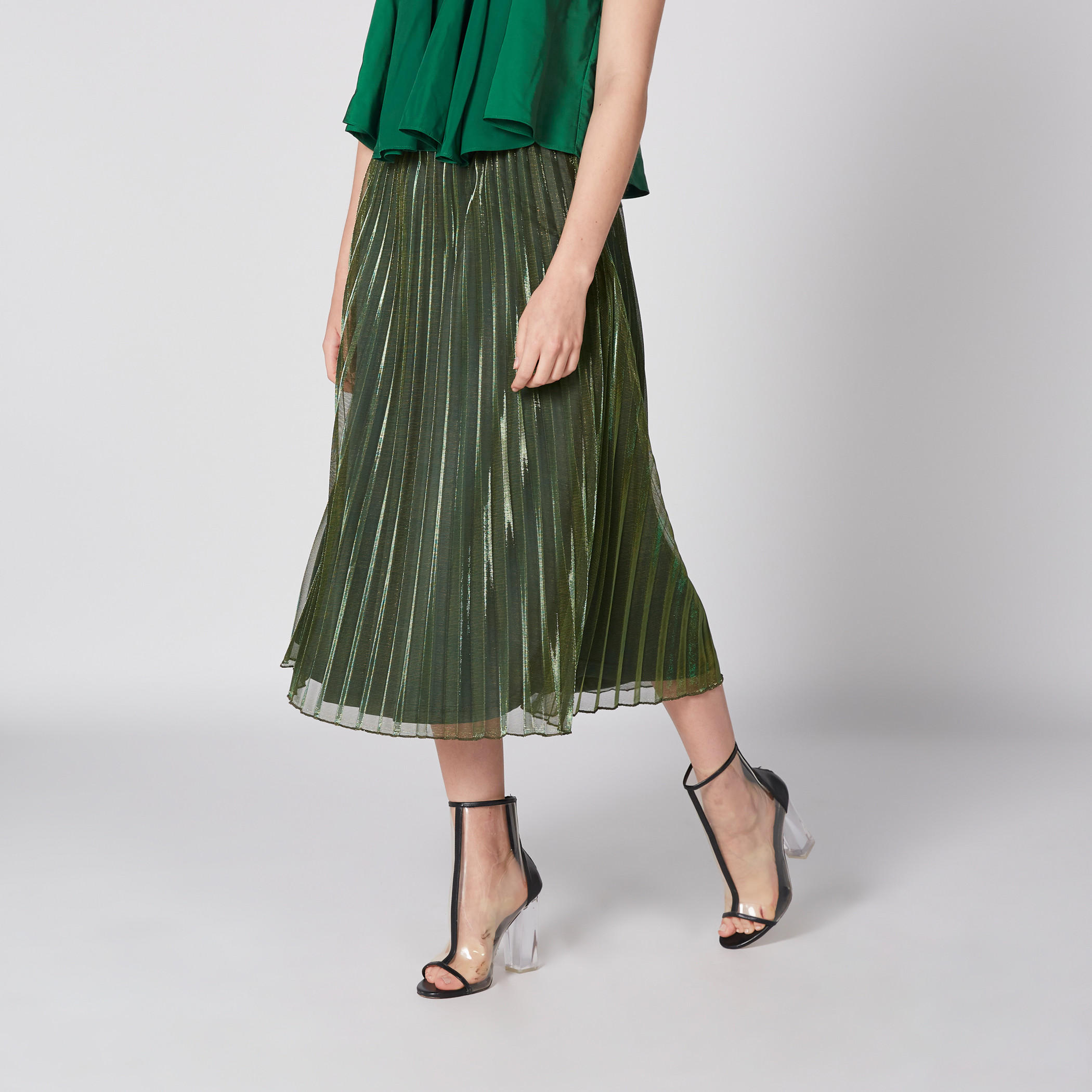 تنورة متوسطة الطول بطيّات وخصر مطاطي-women-clothing-bottoms-skirts-image-4