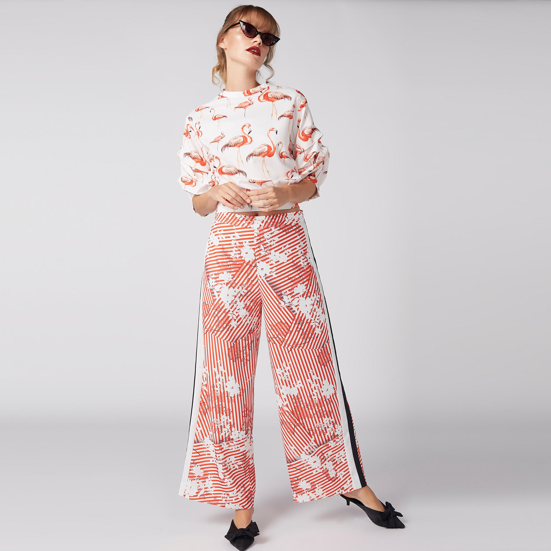 بلوزة بطبعات فلامنجو وسحّاب إغلاق وأربطة-women-clothing-shirtsandblouses-blouses-image-4
