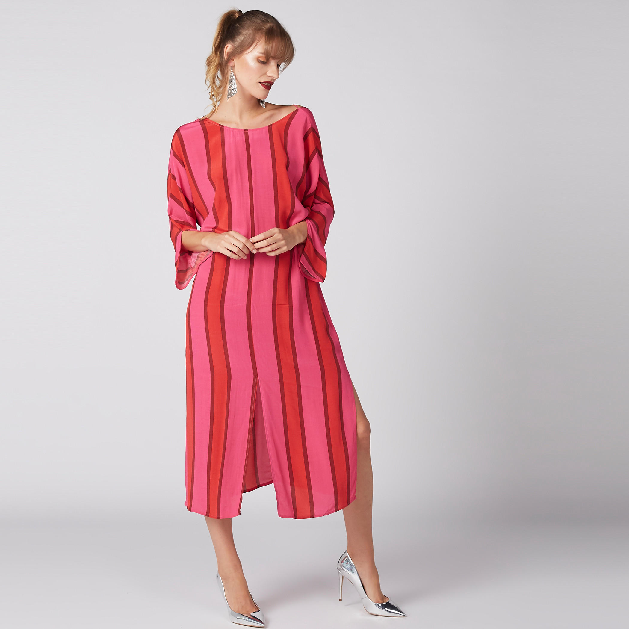 فستان ميدي مقلم بأكمام طويلة وفتحات-women-clothing-dresses-image-2