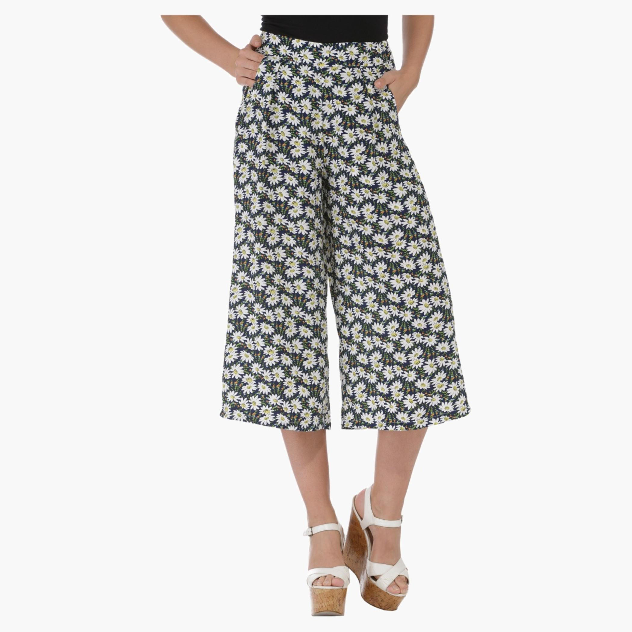 Floral Print Culottes-women-clothing-bottoms-trousers-image-1