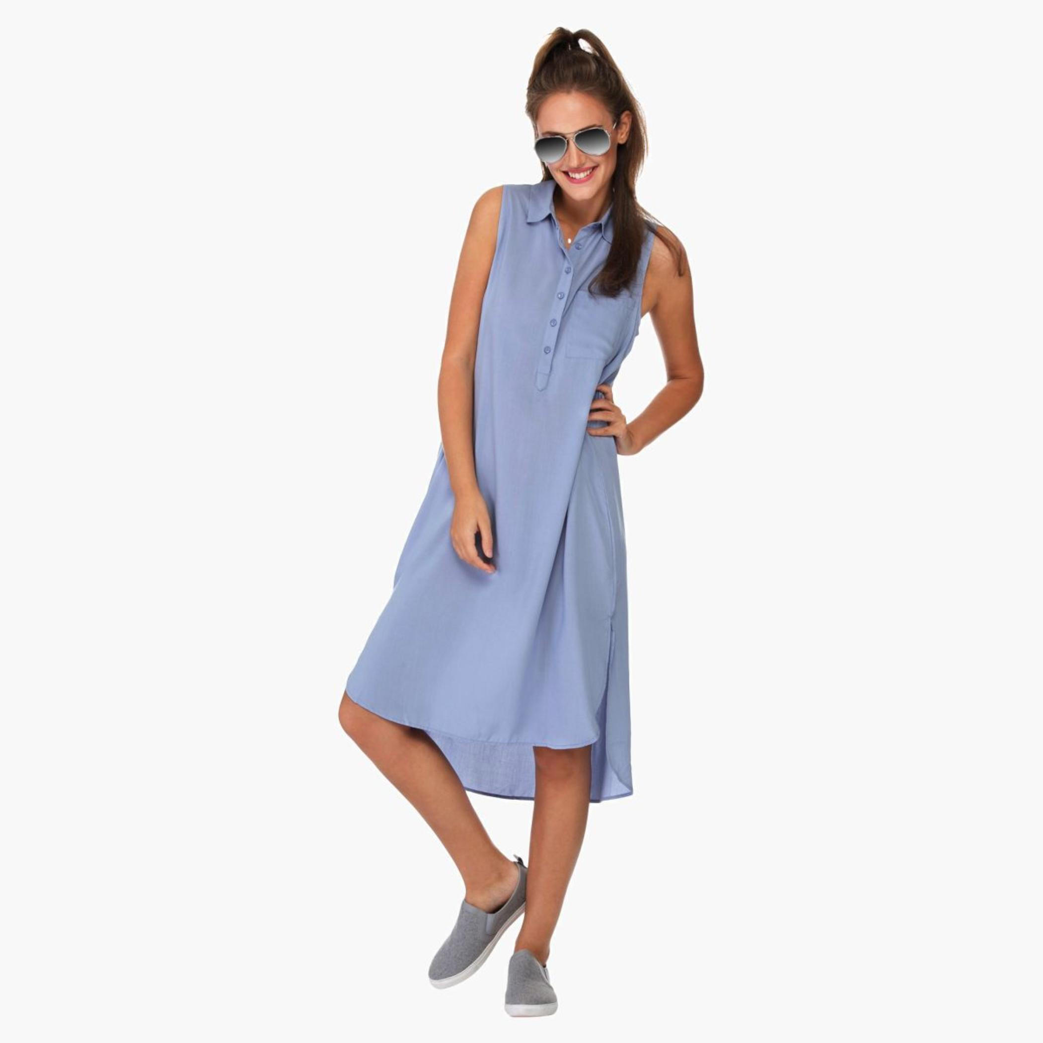 Solid Colour Shirt Dress-women-clothing-dresses-image-1