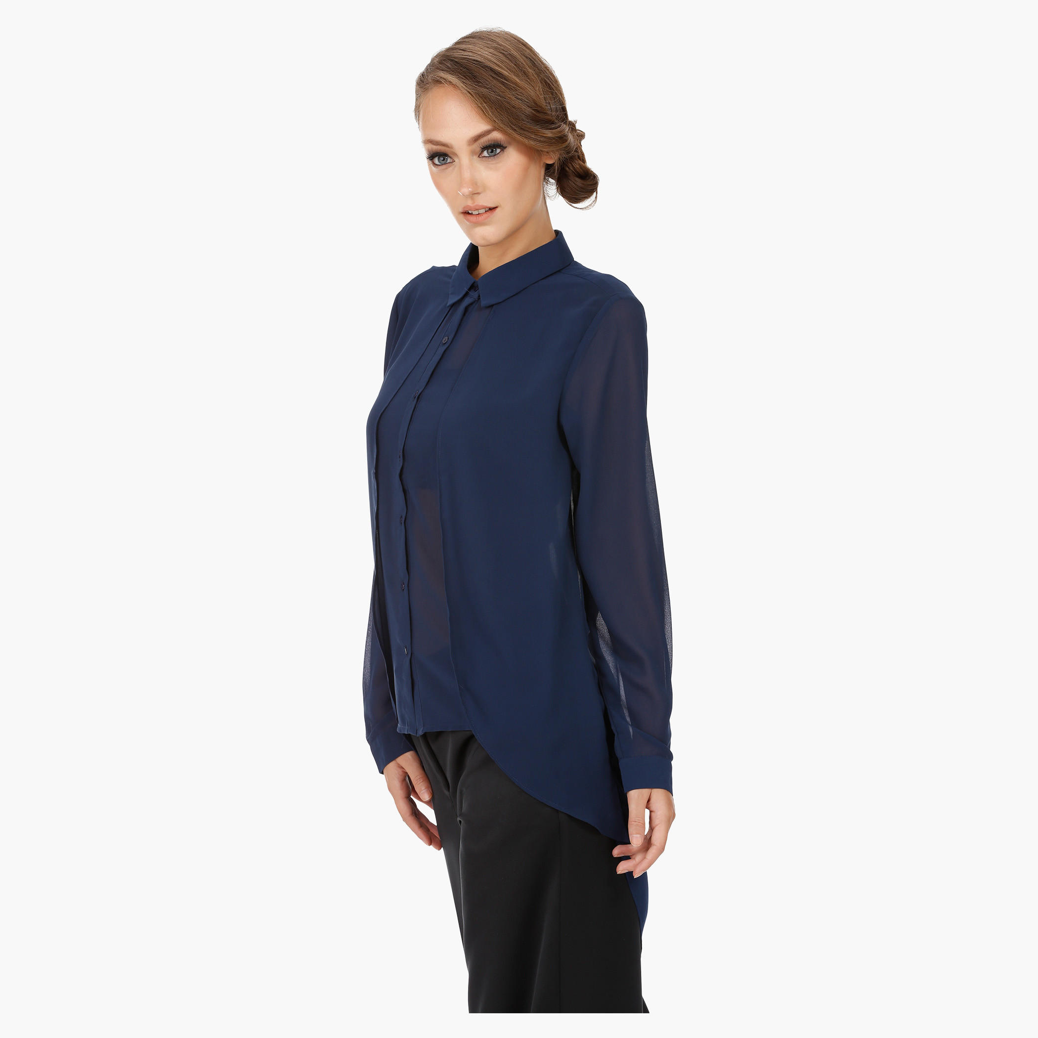 High-Low Shirt with Collar and Long Sleeves-women-clothing-shirtsandblouses-blouses-image-3
