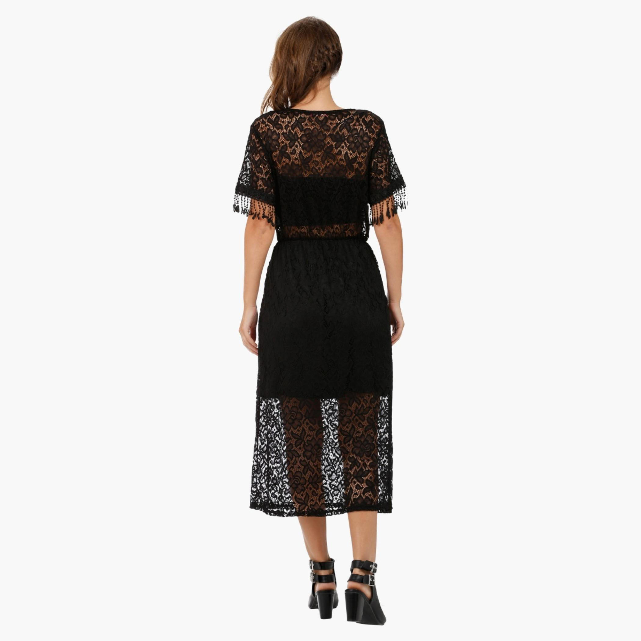Lace Round Neck Dress with Short Sleeves-women-clothing-dresses-image-2