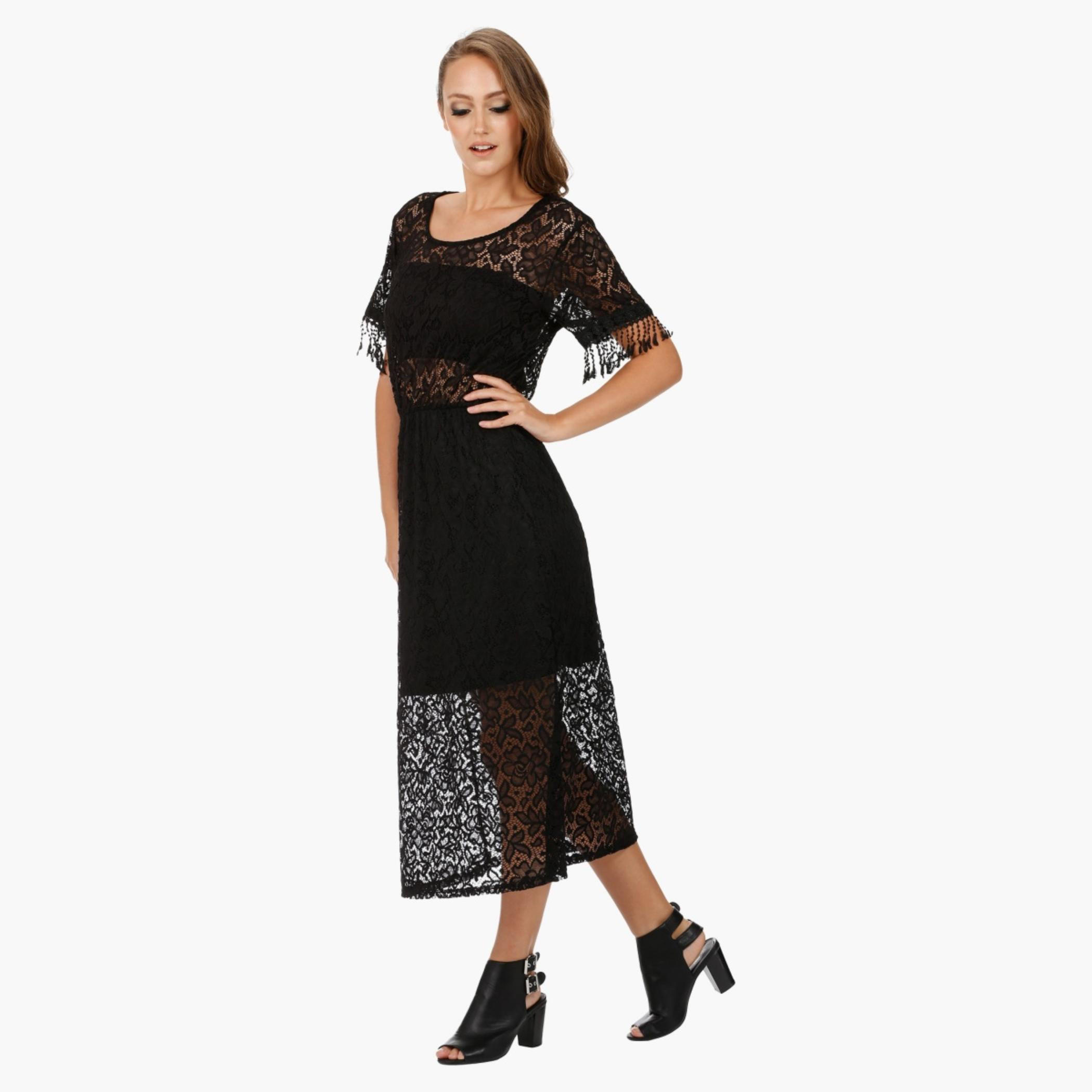 Lace Round Neck Dress with Short Sleeves-women-clothing-dresses-image-3