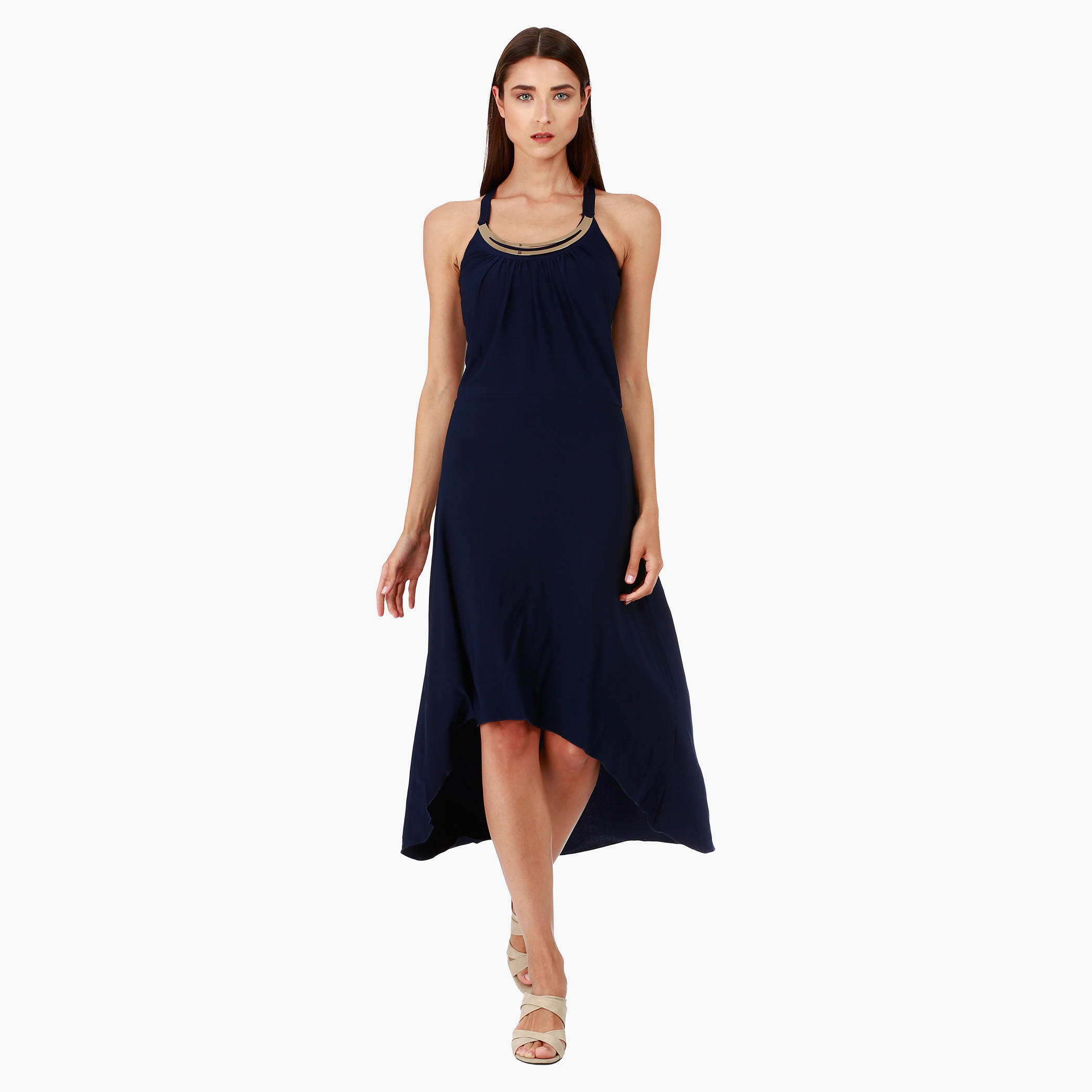 Strappy Maxi Dress with Neck Embellishment and Round Neck in Regular Fit-women-clothing-dresses-image-1