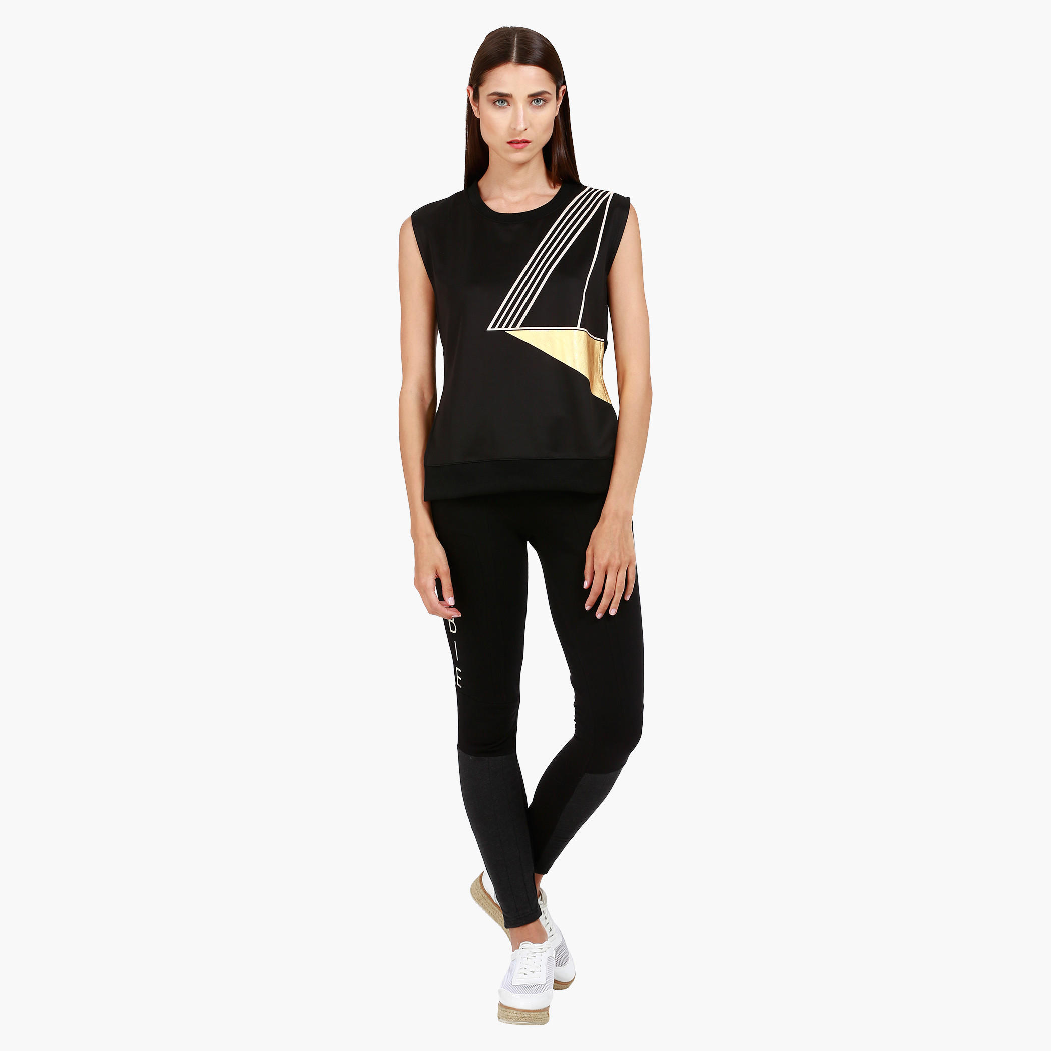 Sleeveless Crew Neck Top With Geometric Print and Side Gusset in Regular Fit-women-clothing-tshirts-image-5