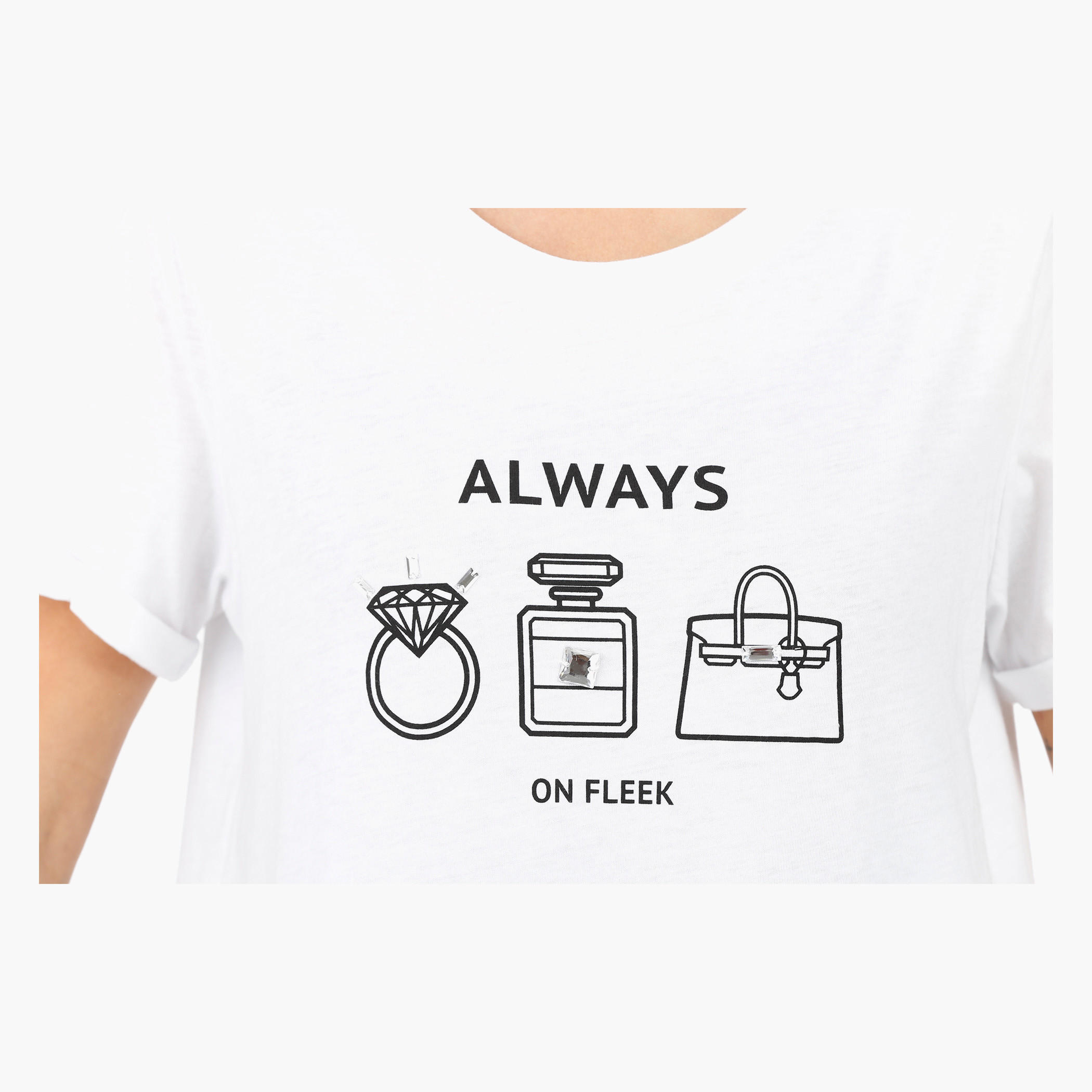 Printed T-shirt with Beaded Embellishment and Round Neck-women-clothing-tshirts-image-4
