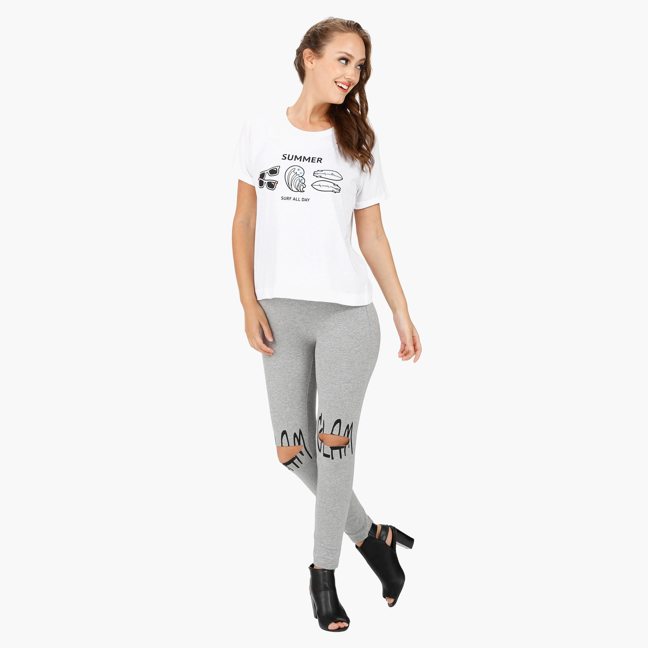 Printed T-shirt with Beaded Embellishment and Round Neck-women-clothing-tshirts-image-5