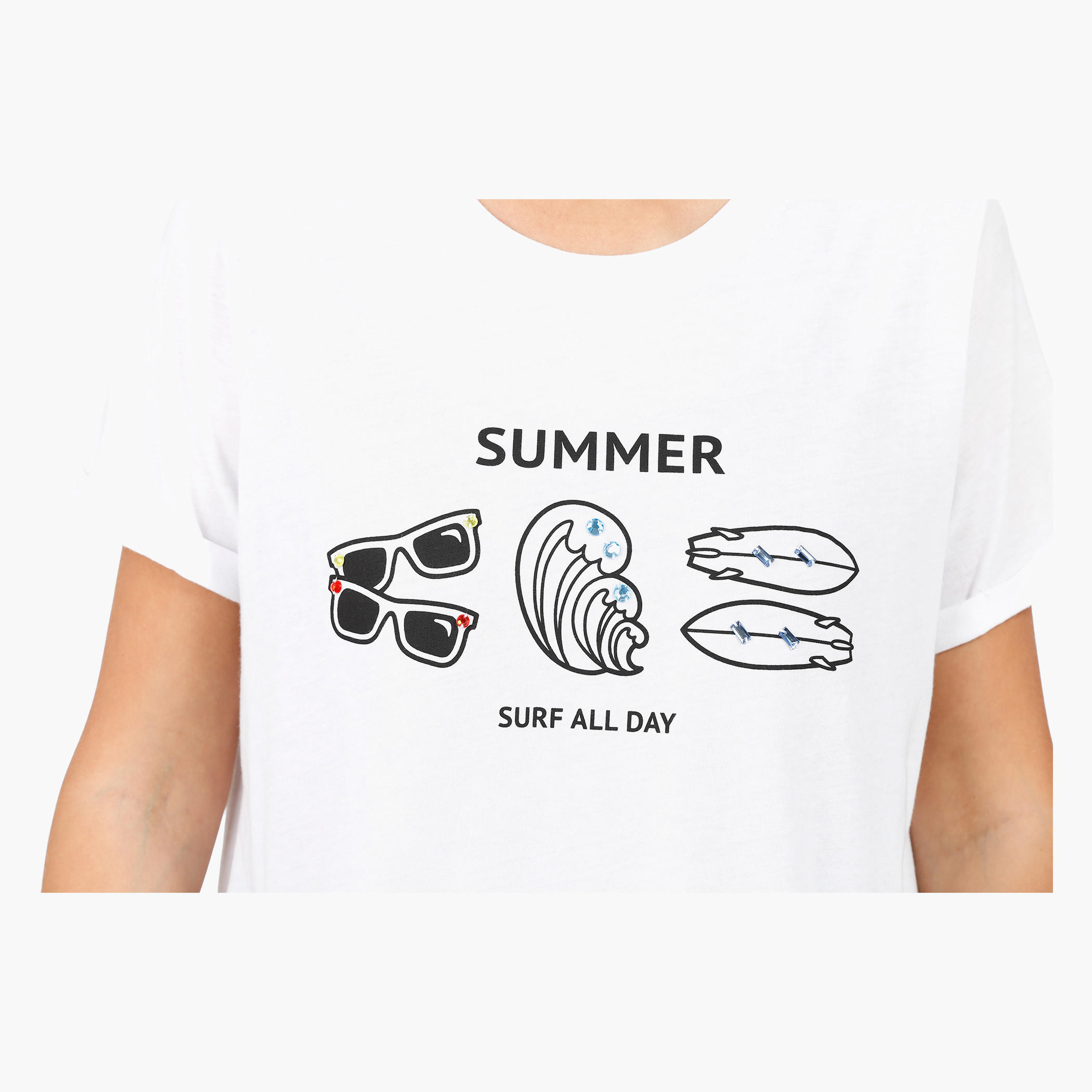 Printed T-shirt with Beaded Embellishment and Round Neck-women-clothing-tshirts-image-9