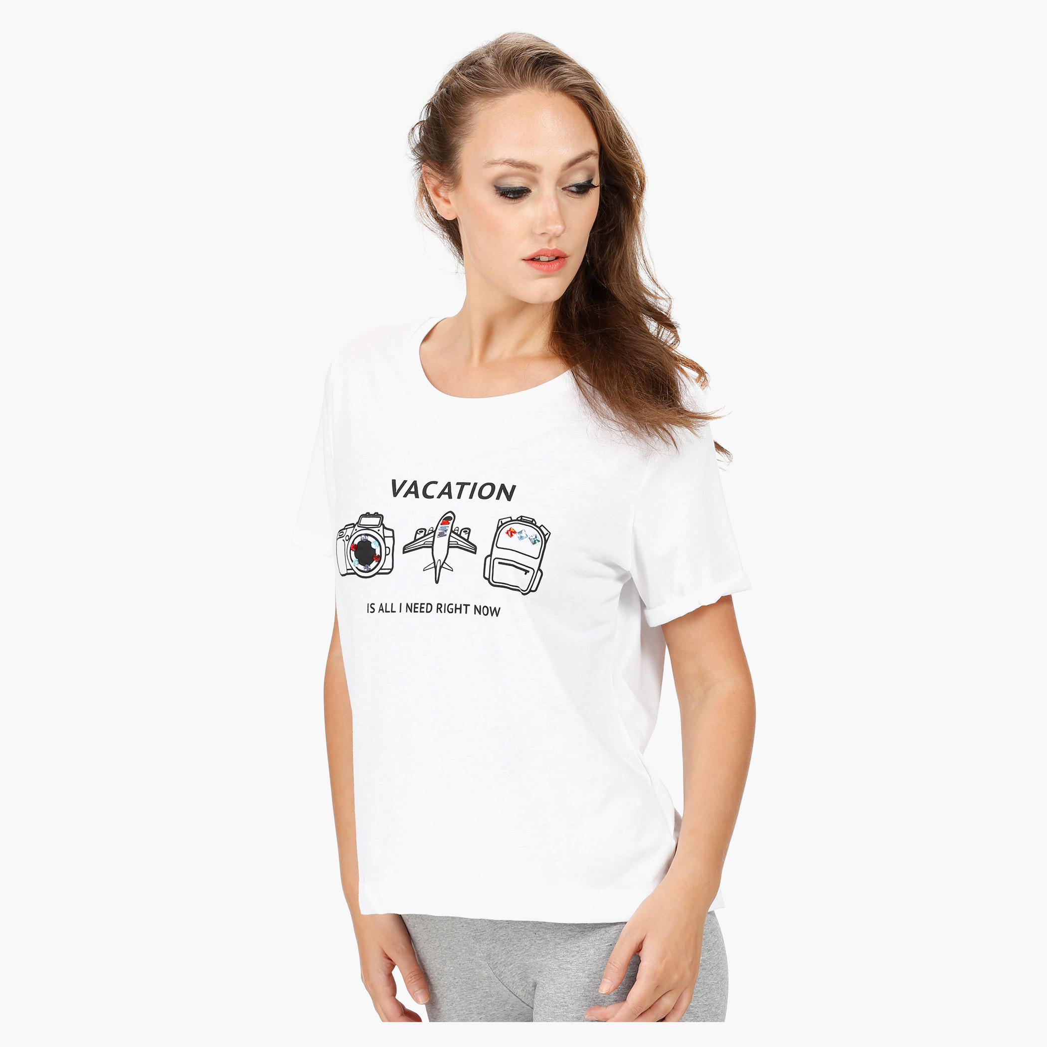 Printed T-shirt with Beaded Embellishment and Round Neck-women-clothing-tshirts-image-13