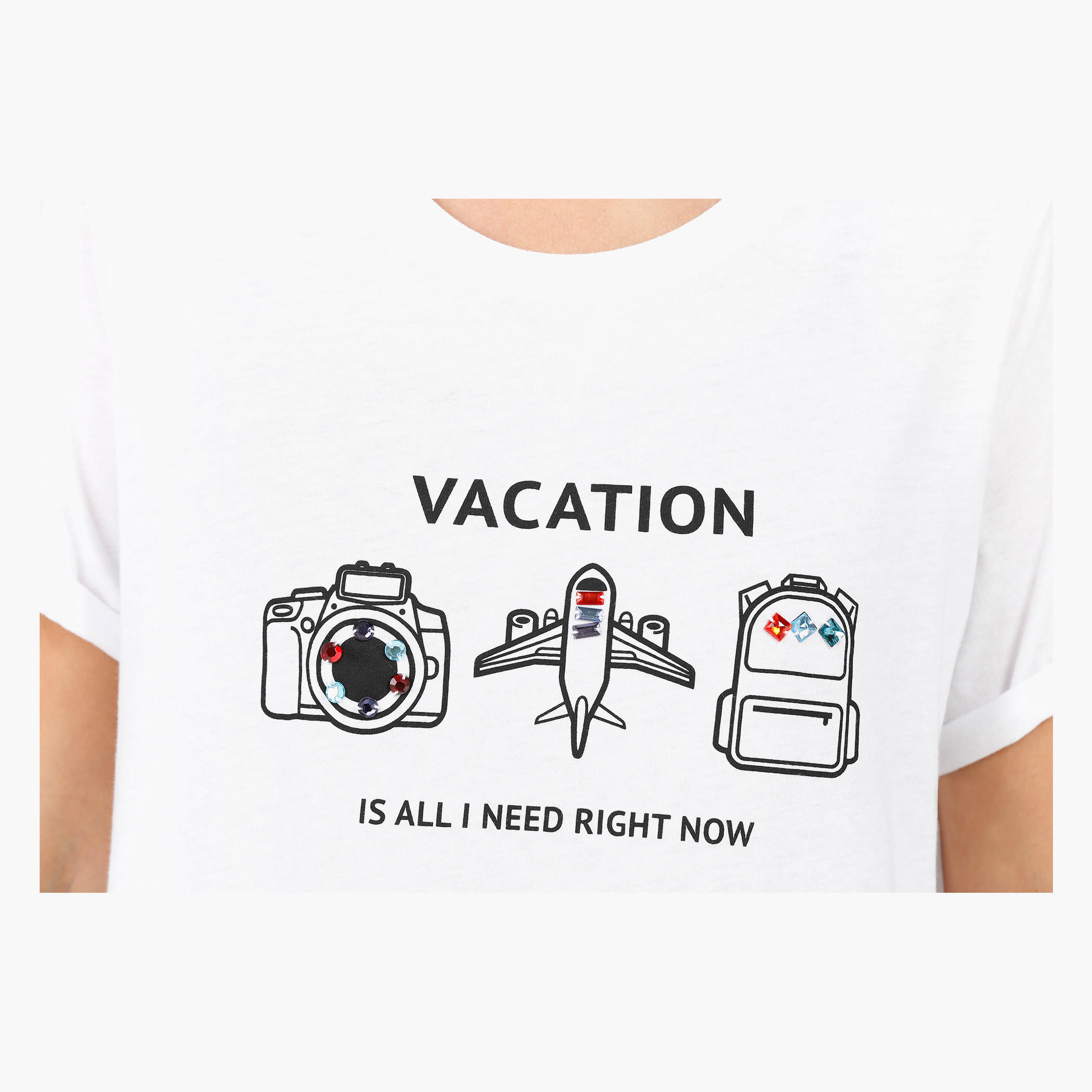 Printed T-shirt with Beaded Embellishment and Round Neck-women-clothing-tshirts-image-14