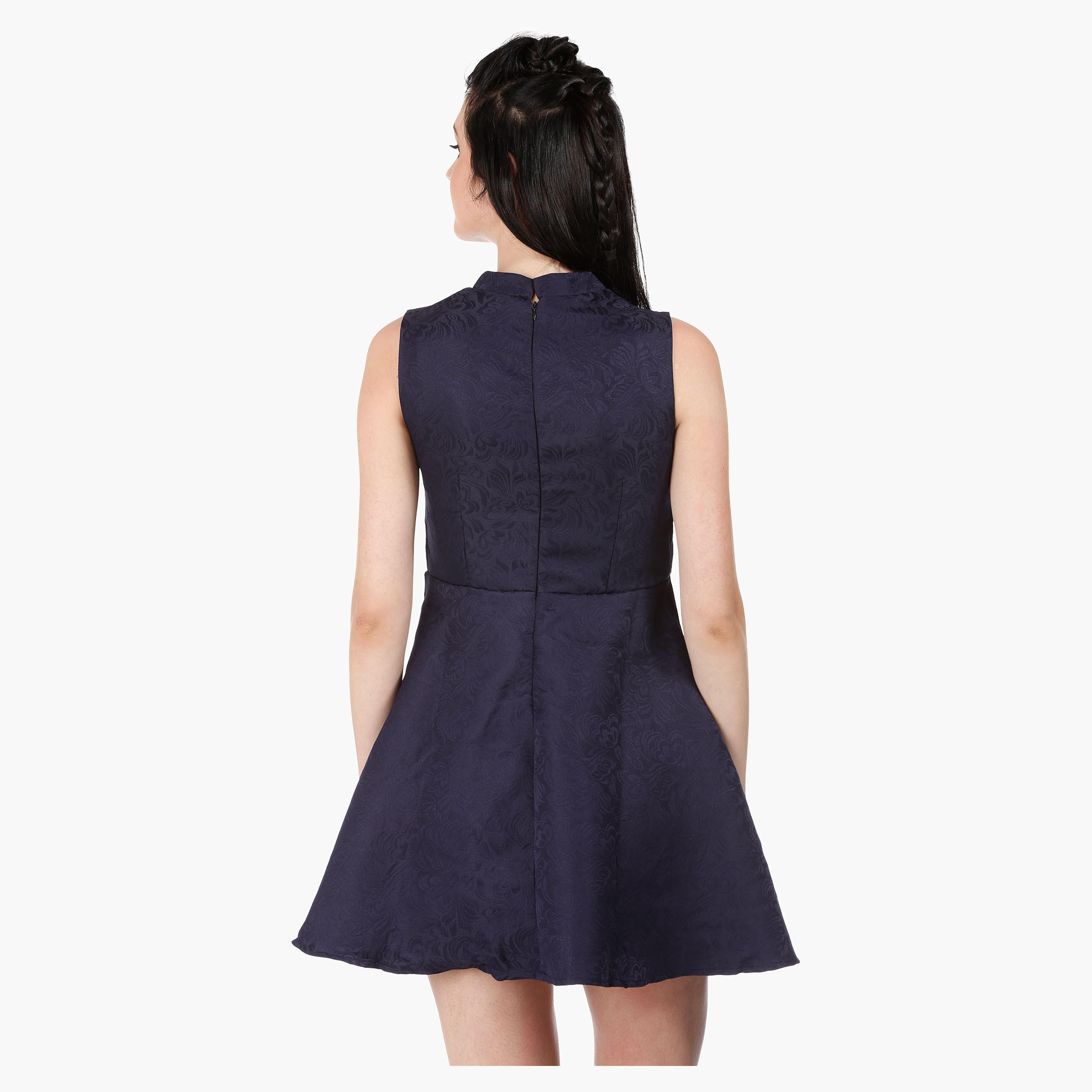 Sleeveless Skater Dress with Jacquard Embroidery in Regular Fit-women-clothing-dresses-image-2