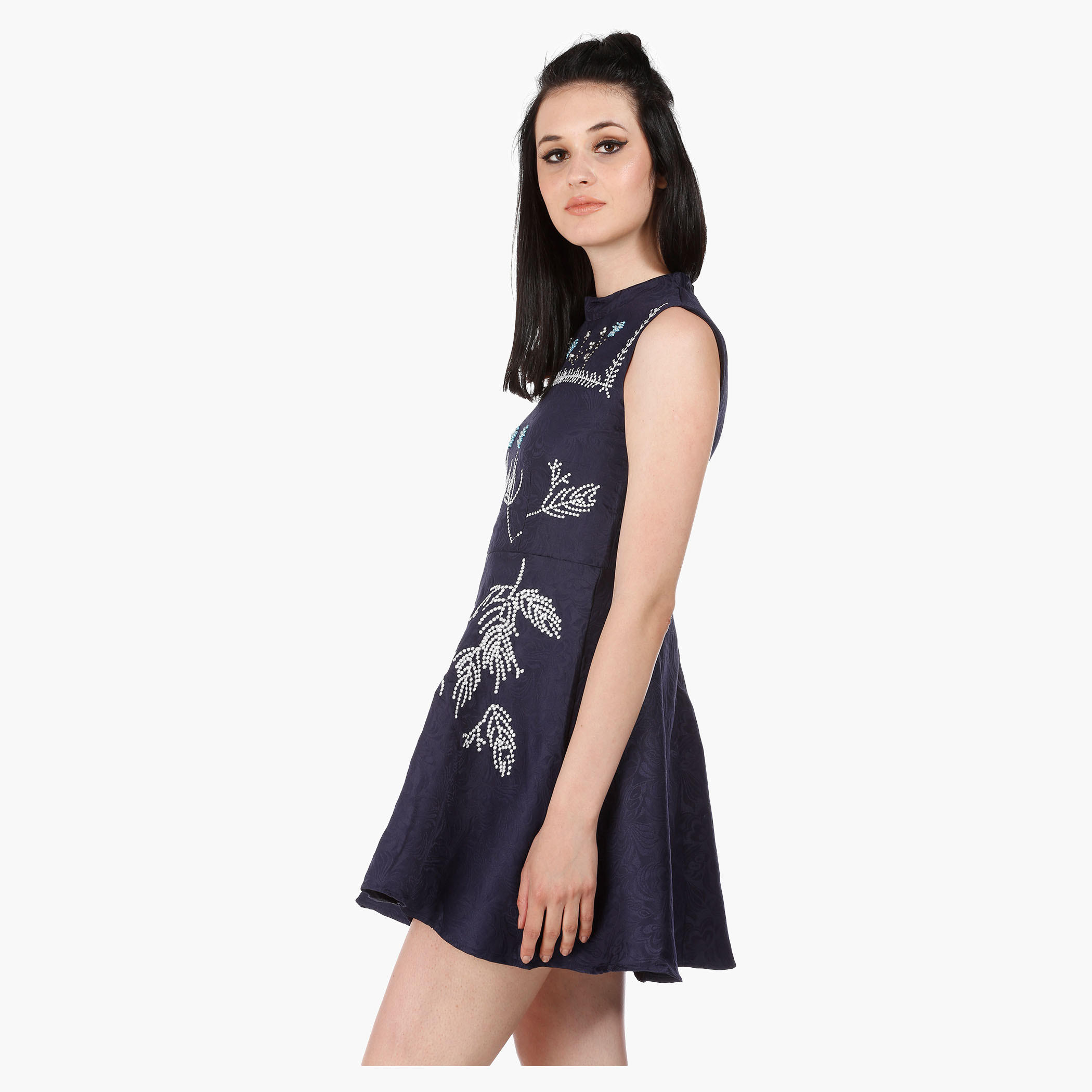 Sleeveless Skater Dress with Jacquard Embroidery in Regular Fit-women-clothing-dresses-image-3