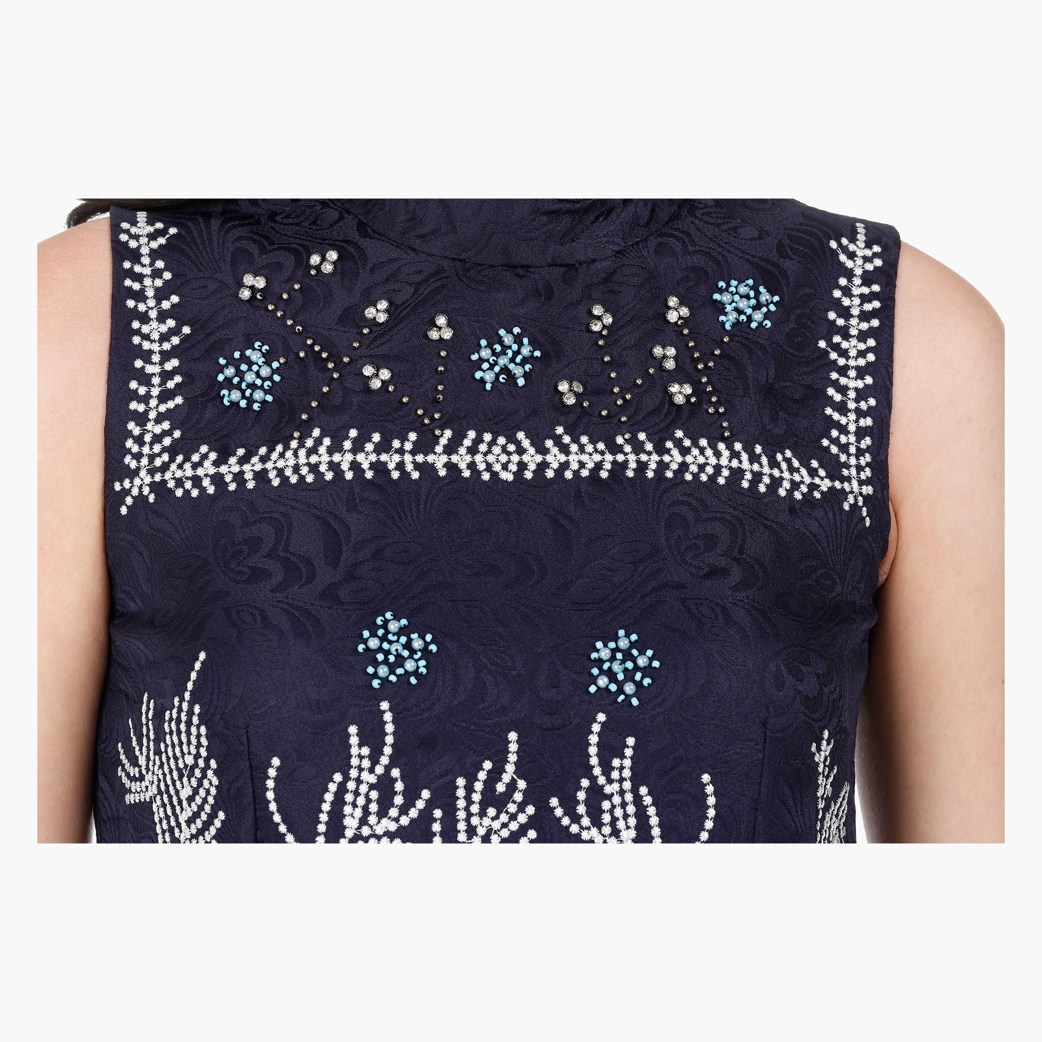 Sleeveless Skater Dress with Jacquard Embroidery in Regular Fit-women-clothing-dresses-image-4