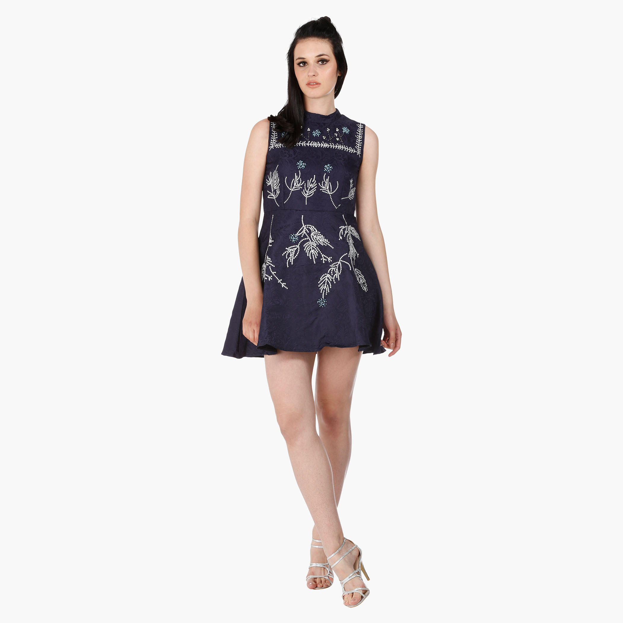 Sleeveless Skater Dress with Jacquard Embroidery in Regular Fit-women-clothing-dresses-image-5