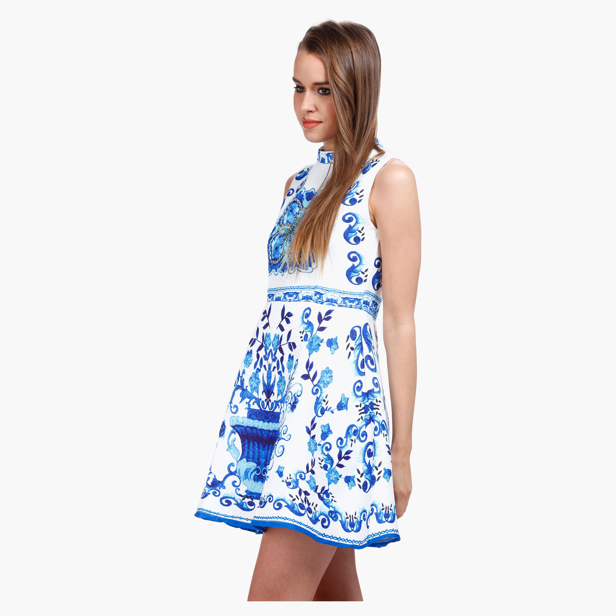 Printed Sleeveless Fit and Flare Dress in Regular Fit-women-clothing-dresses-image-3
