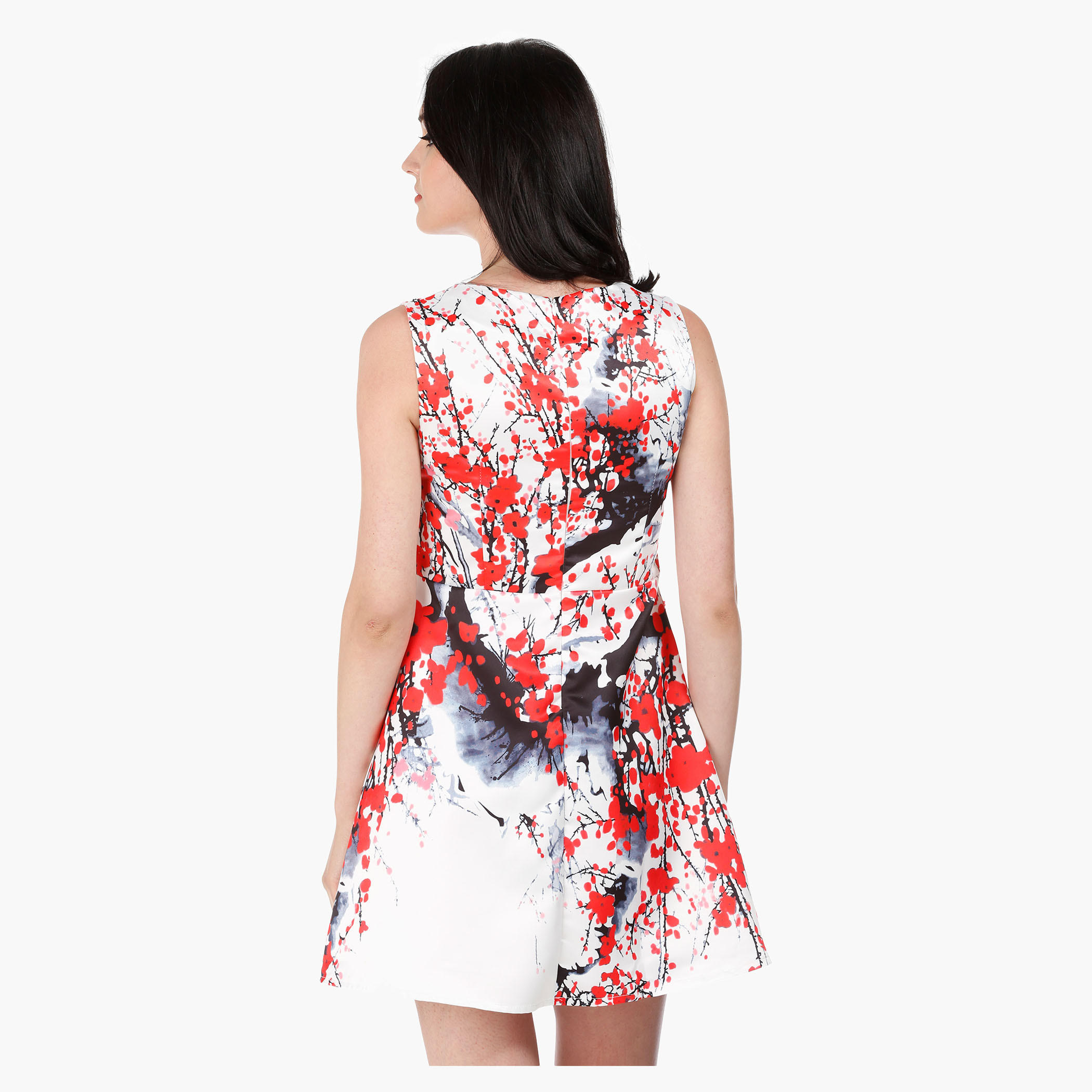 Sleeveless Floral Print Skater Dress with 3D Embellishment and Round Neck in Regular Fit-women-clothing-dresses-image-2