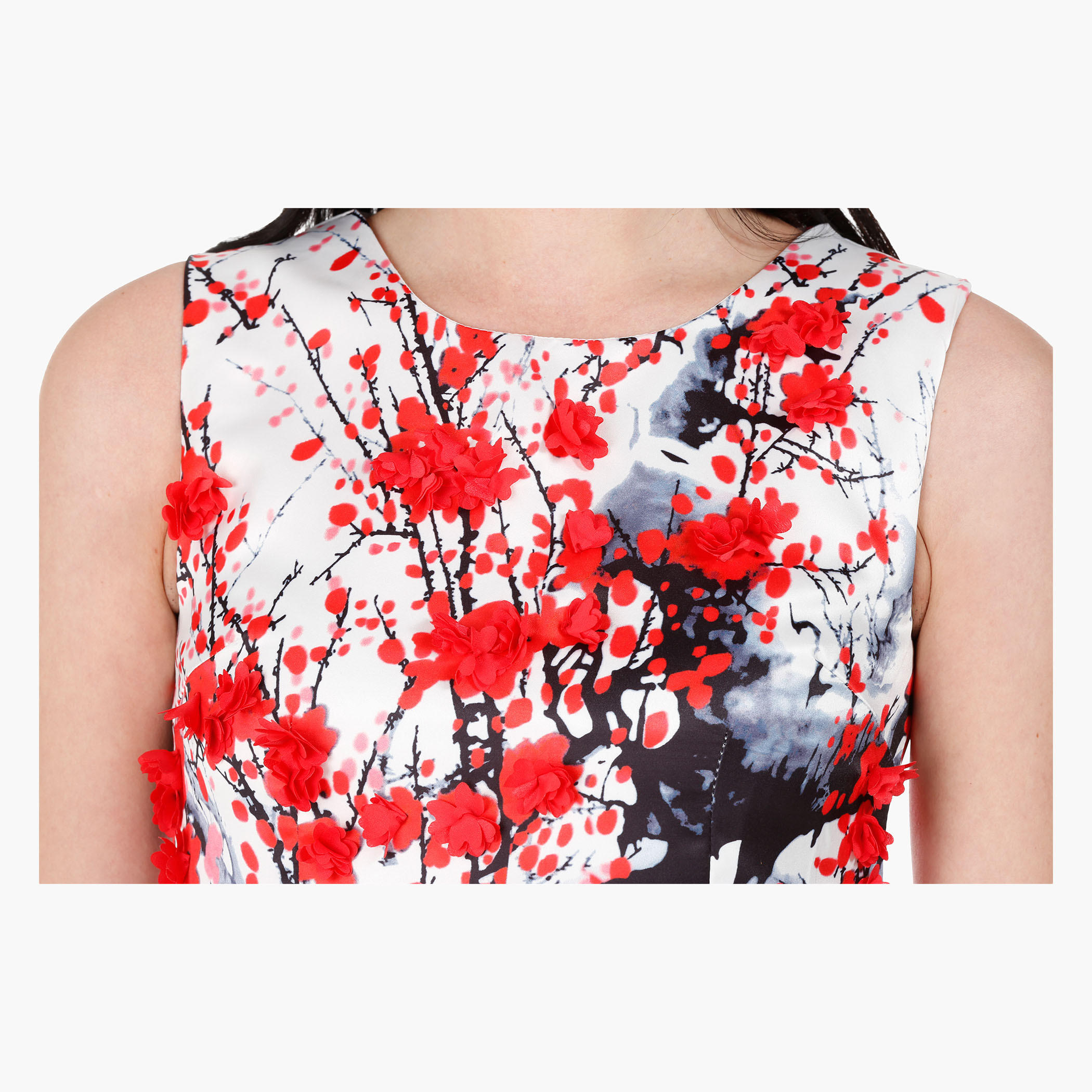Sleeveless Floral Print Skater Dress with 3D Embellishment and Round Neck in Regular Fit-women-clothing-dresses-image-4