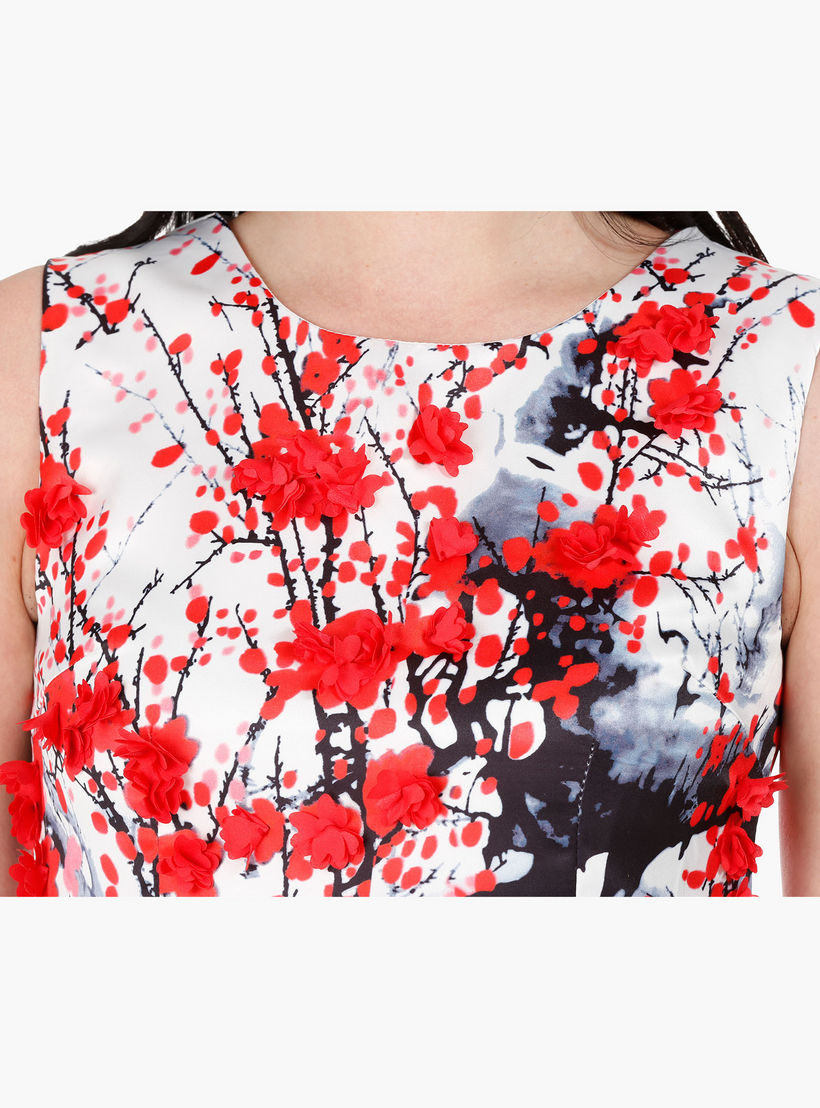 Sleeveless Floral Print Skater Dress with 3D Embellishment and Round Neck in Regular Fit-women-clothing-dresses-image-4